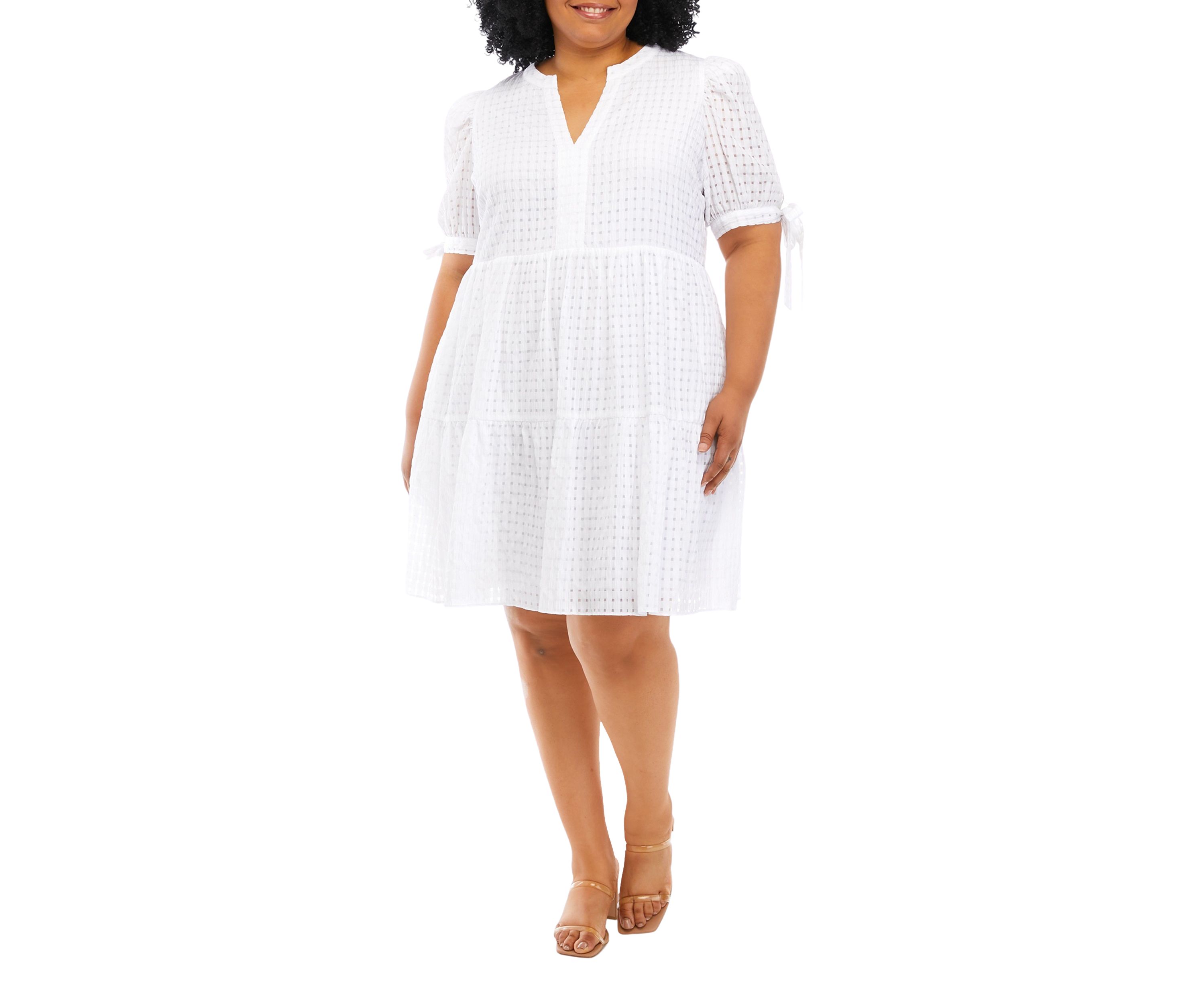 Plus Size Gingham Tiered Mini Dress