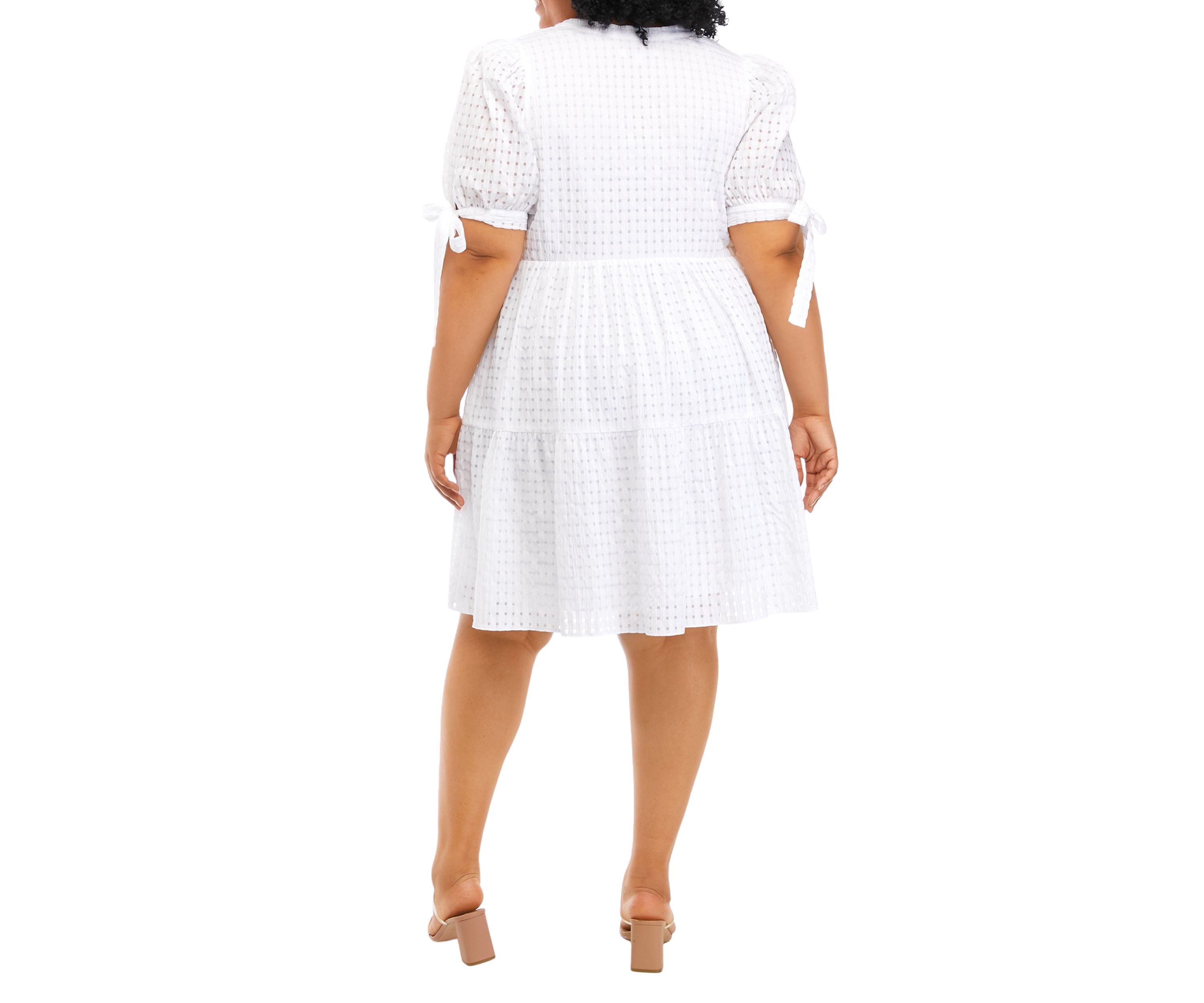Plus Size Gingham Tiered Mini Dress