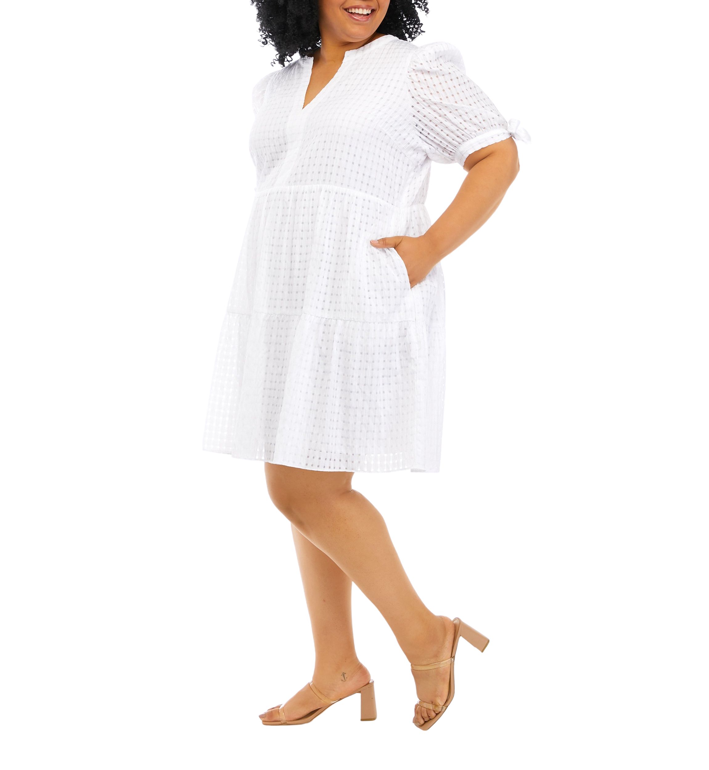 Plus Size Gingham Tiered Mini Dress