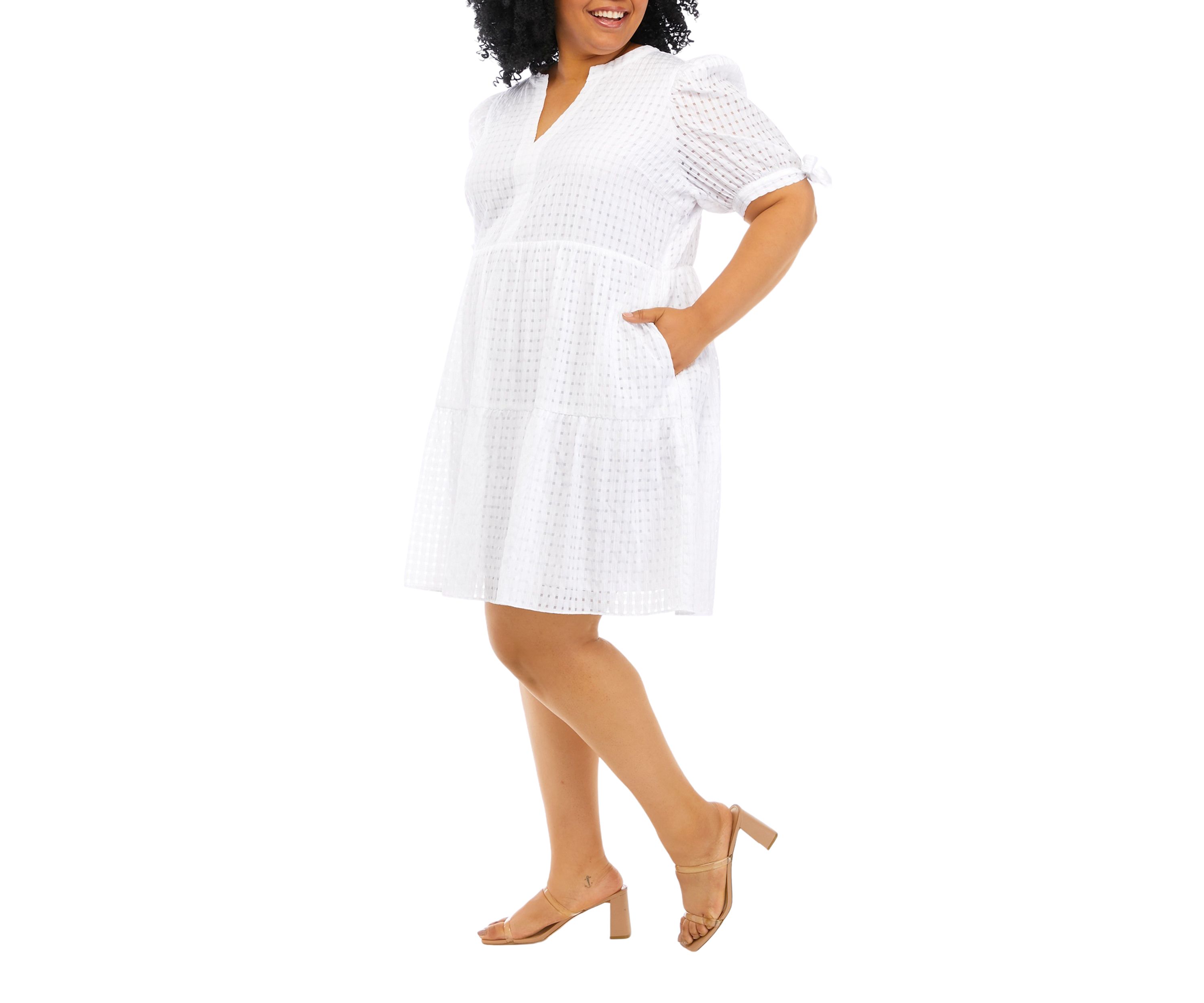 Plus Size Gingham Tiered Mini Dress