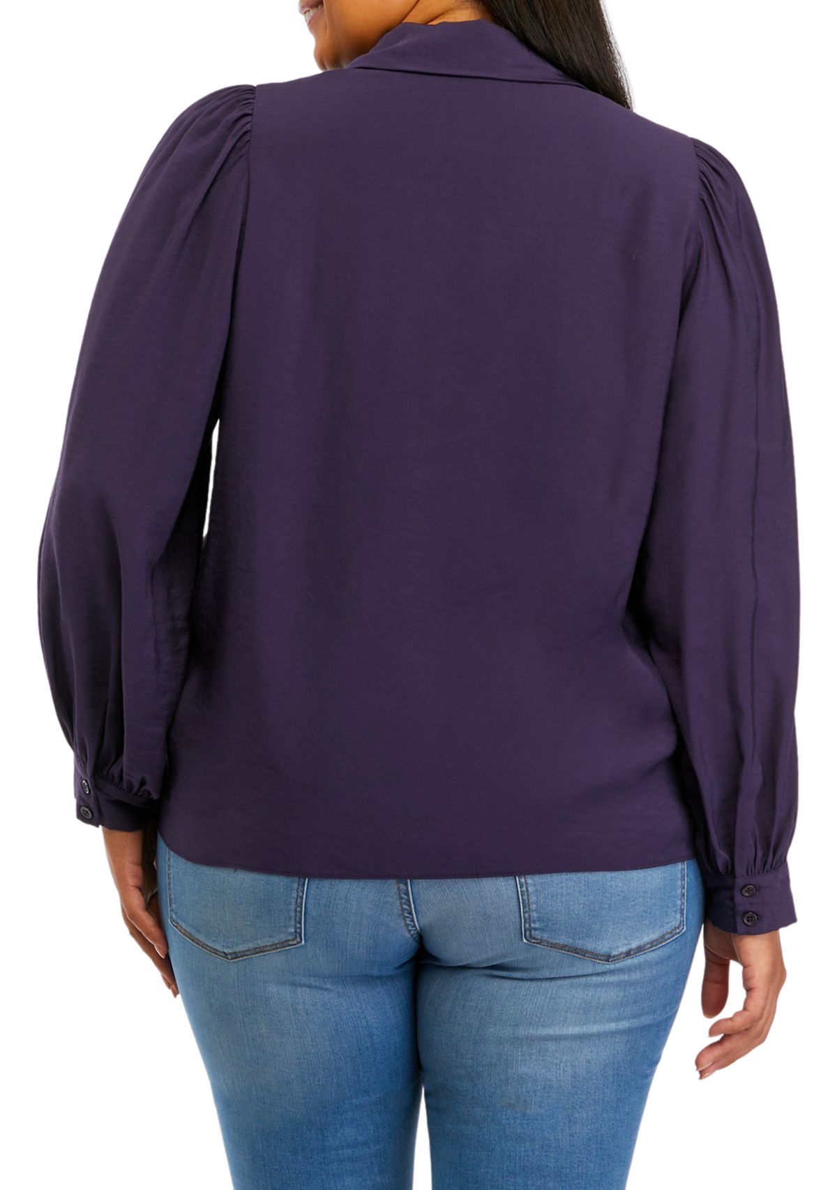 Plus Size Blouson Sleeve Collared Shirt