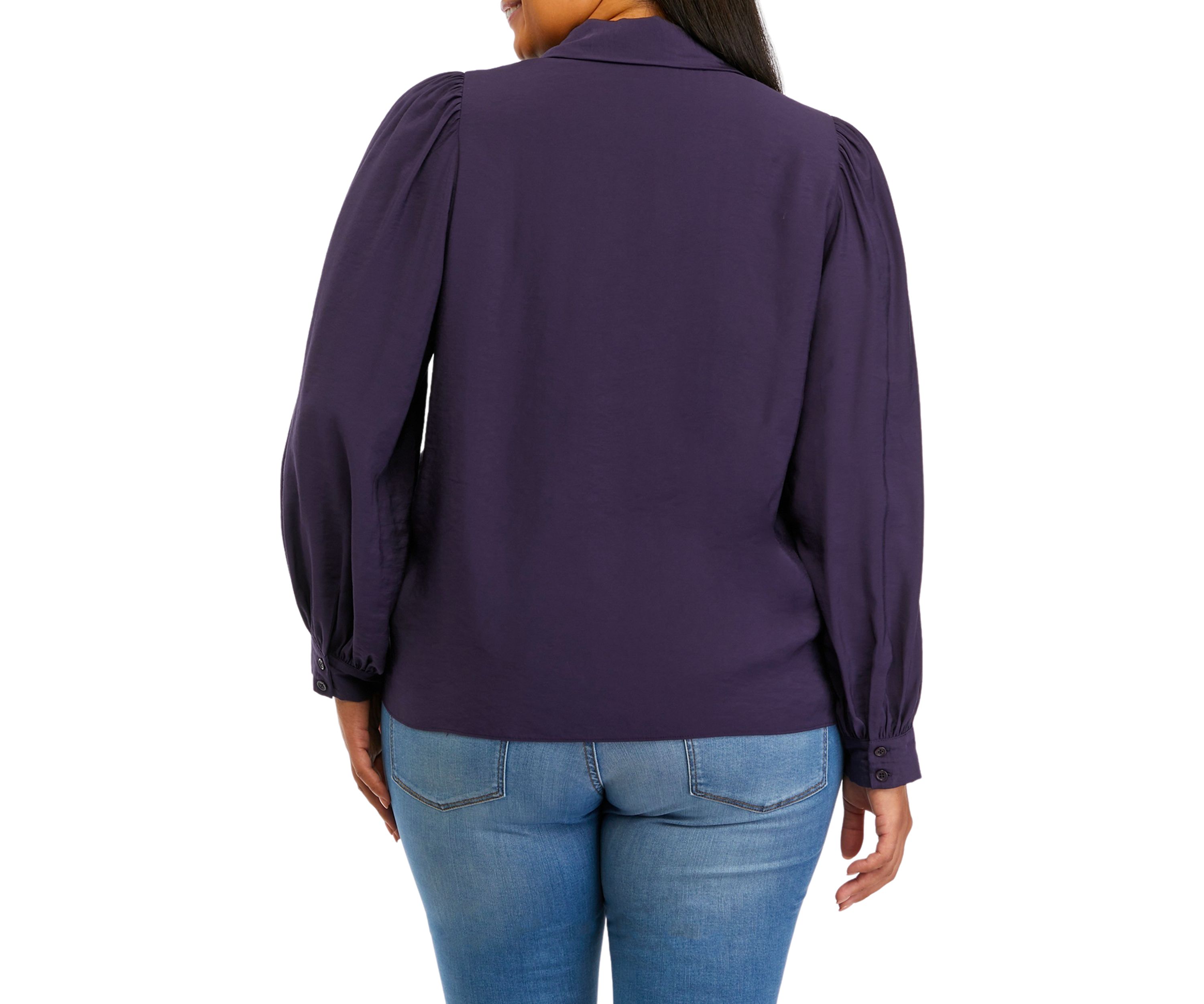 Plus Size Blouson Sleeve Collared Shirt