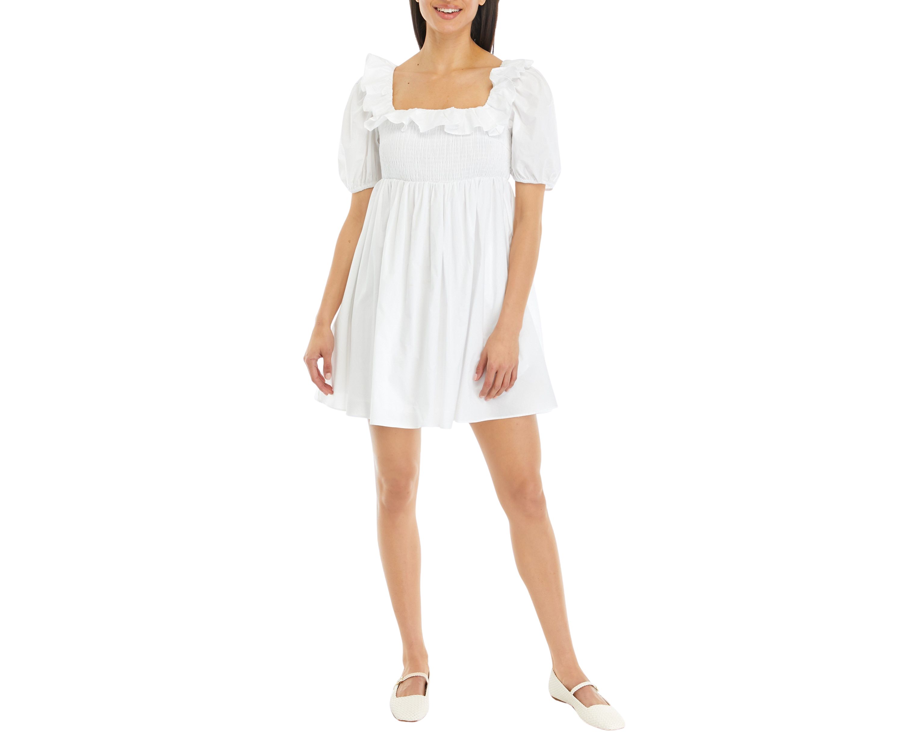 Womens Smocked Puff Sleeve Dress