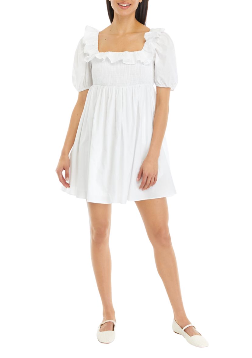 Womens Smocked Puff Sleeve Dress
