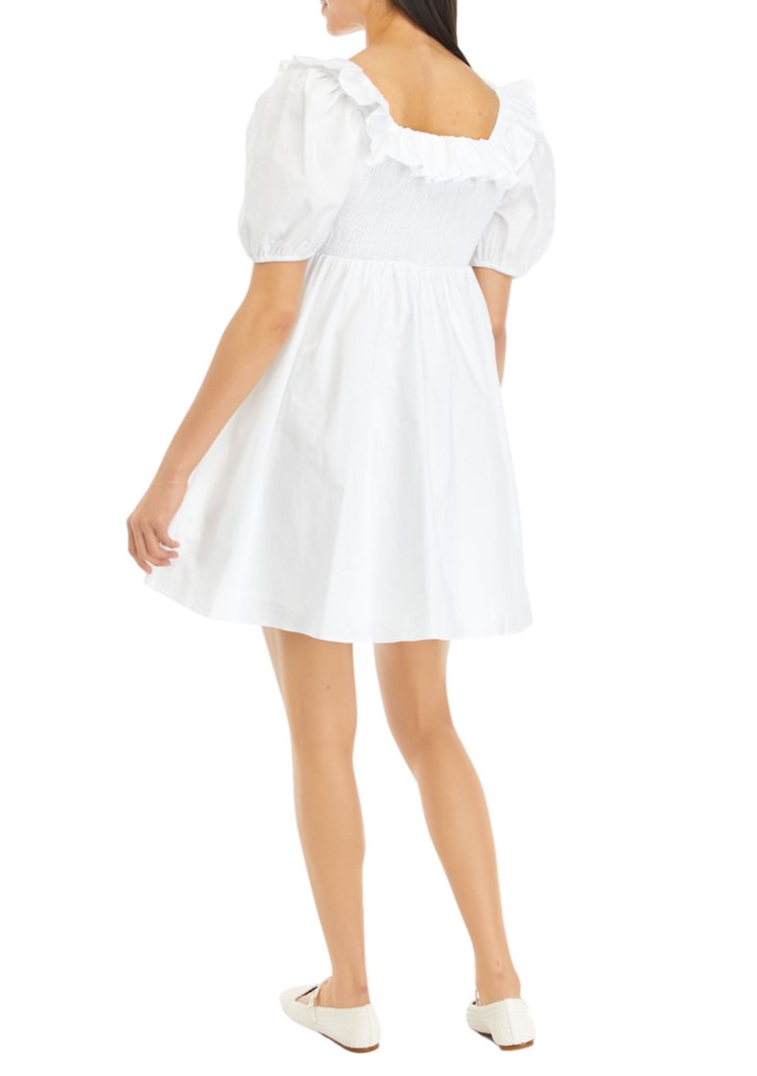 Womens Smocked Puff Sleeve Dress