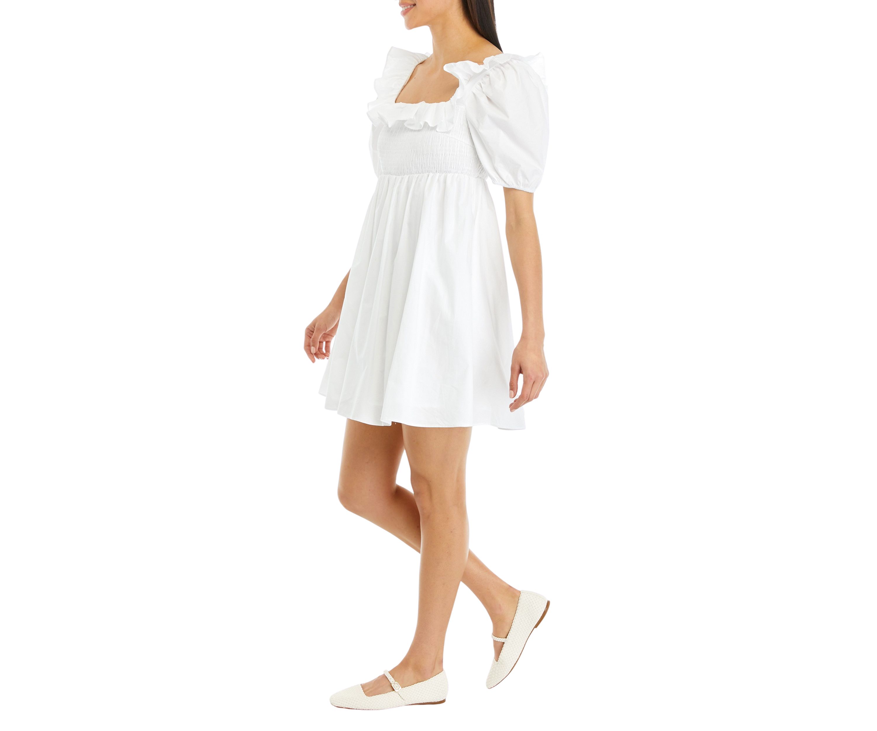 Womens Smocked Puff Sleeve Dress