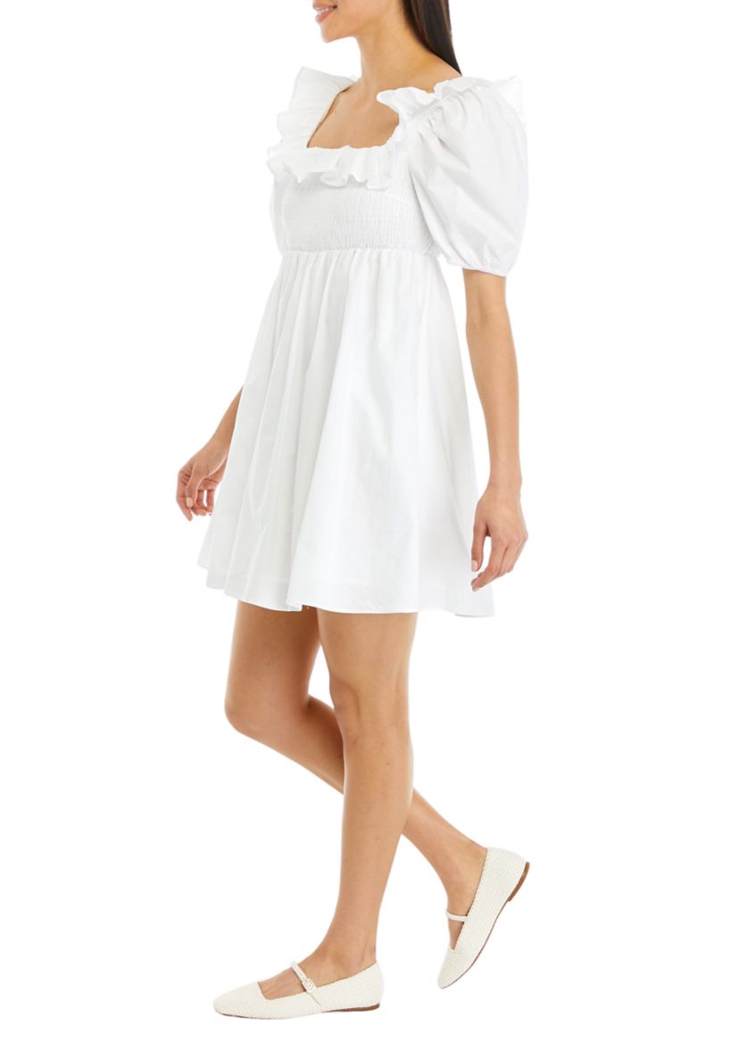 Womens Smocked Puff Sleeve Dress
