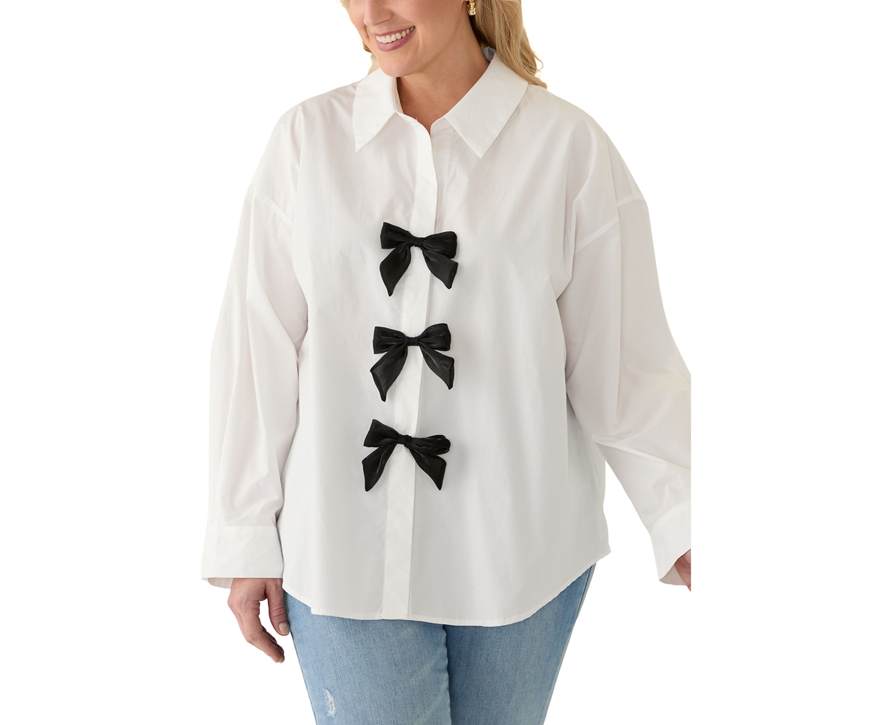 Plus Size Bow Poplin Shirt