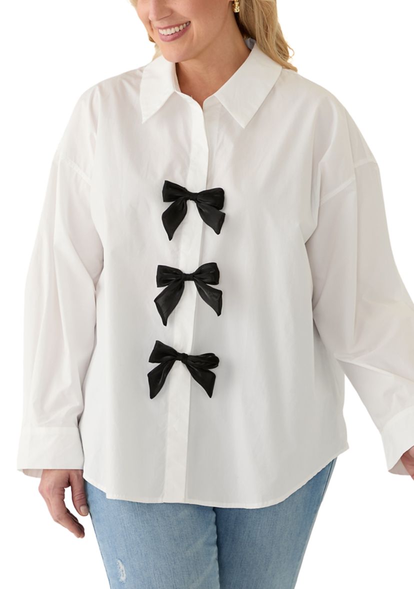 Plus Size Bow Poplin Shirt