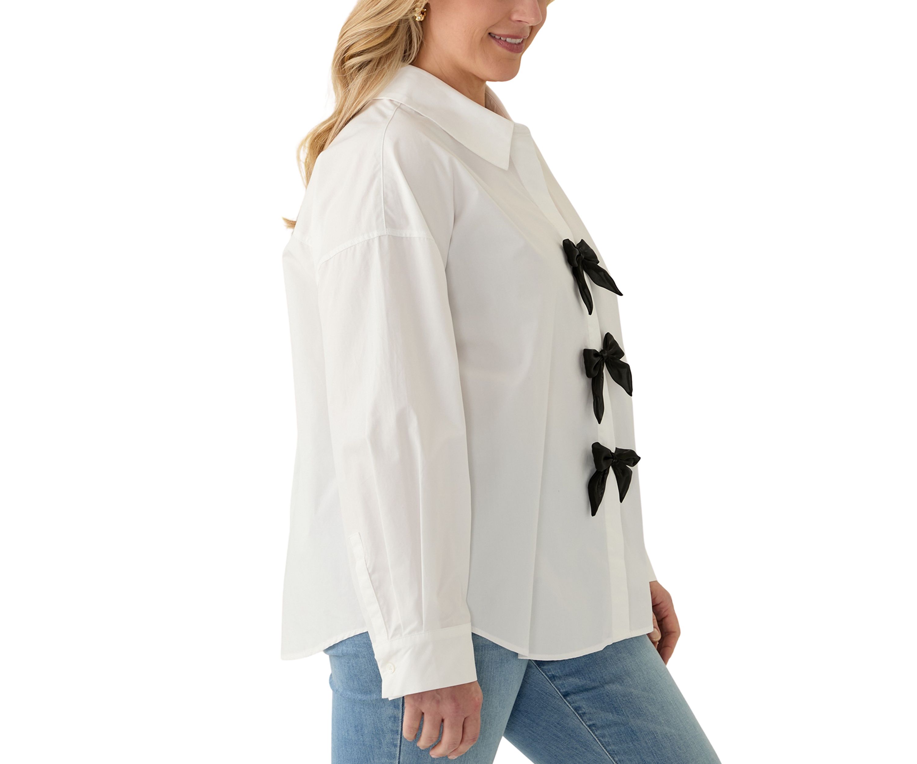 Plus Size Bow Poplin Shirt