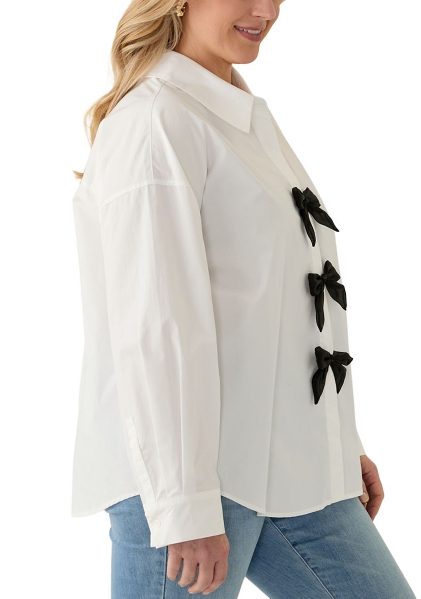 Plus Size Bow Poplin Shirt