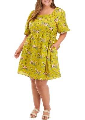 English Factory Women's Plus Size Puff Sleeve Floral Back Cutout Mini Dress -  0192934539913