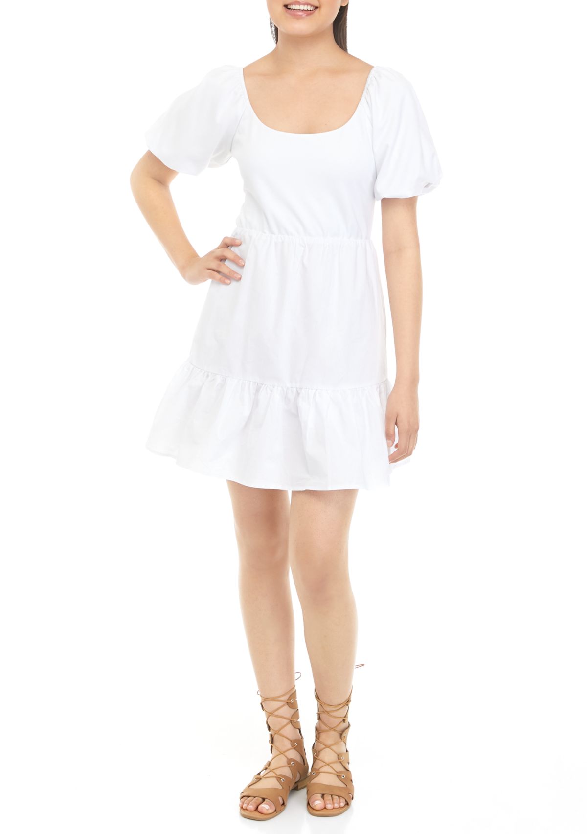 Puff Sleeve Tie Back Dress 