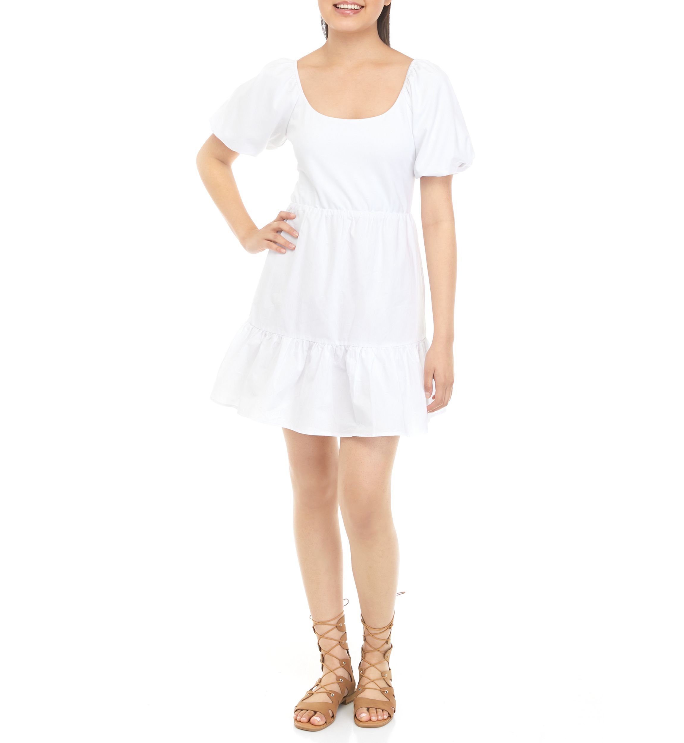 Puff Sleeve Tie Back Dress 