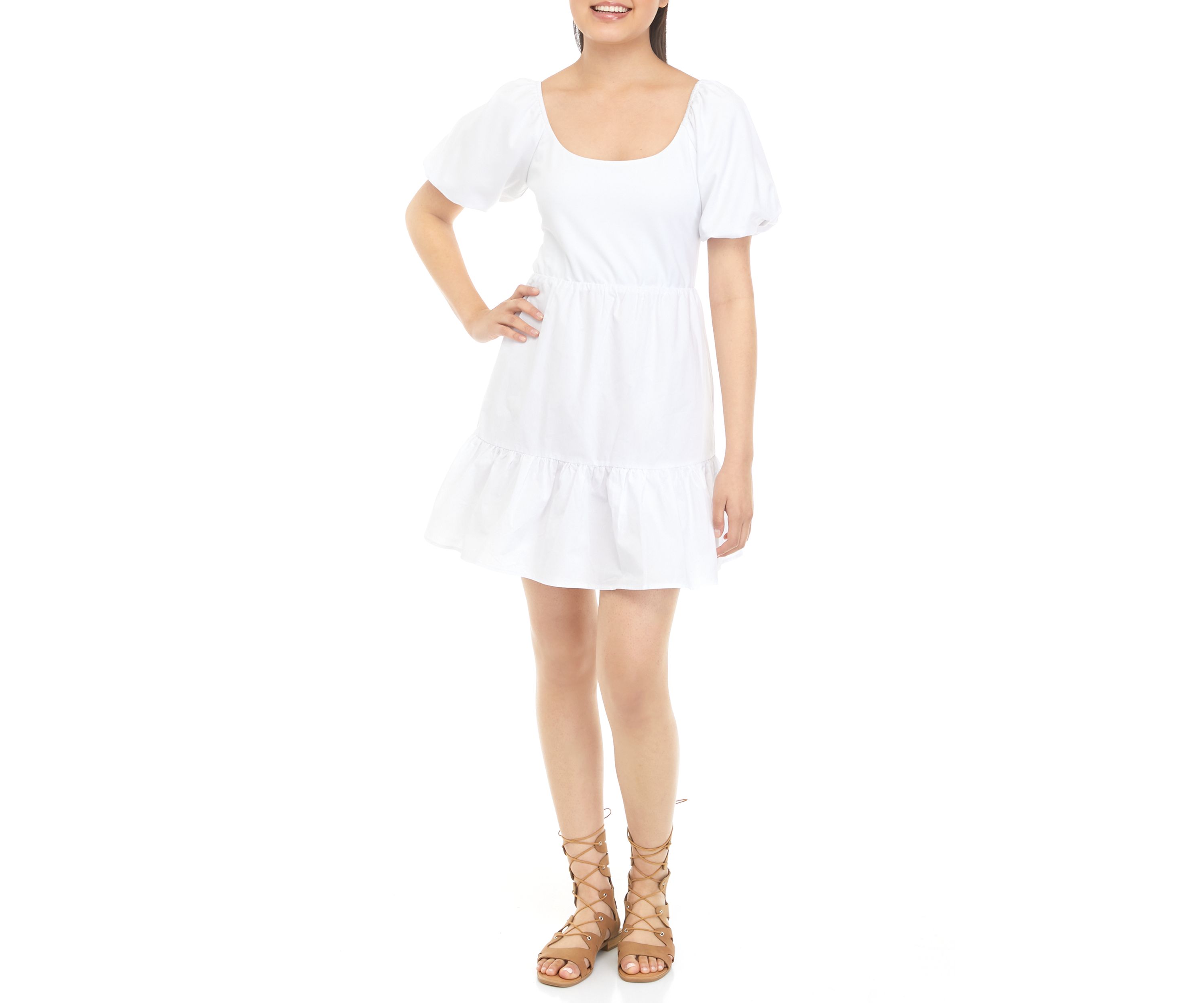 Puff Sleeve Tie Back Dress 