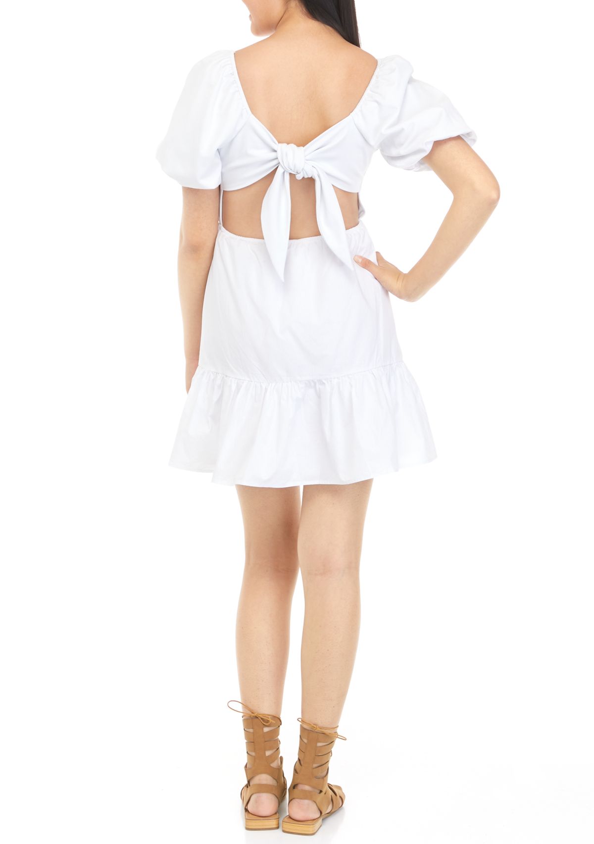 Puff Sleeve Tie Back Dress 