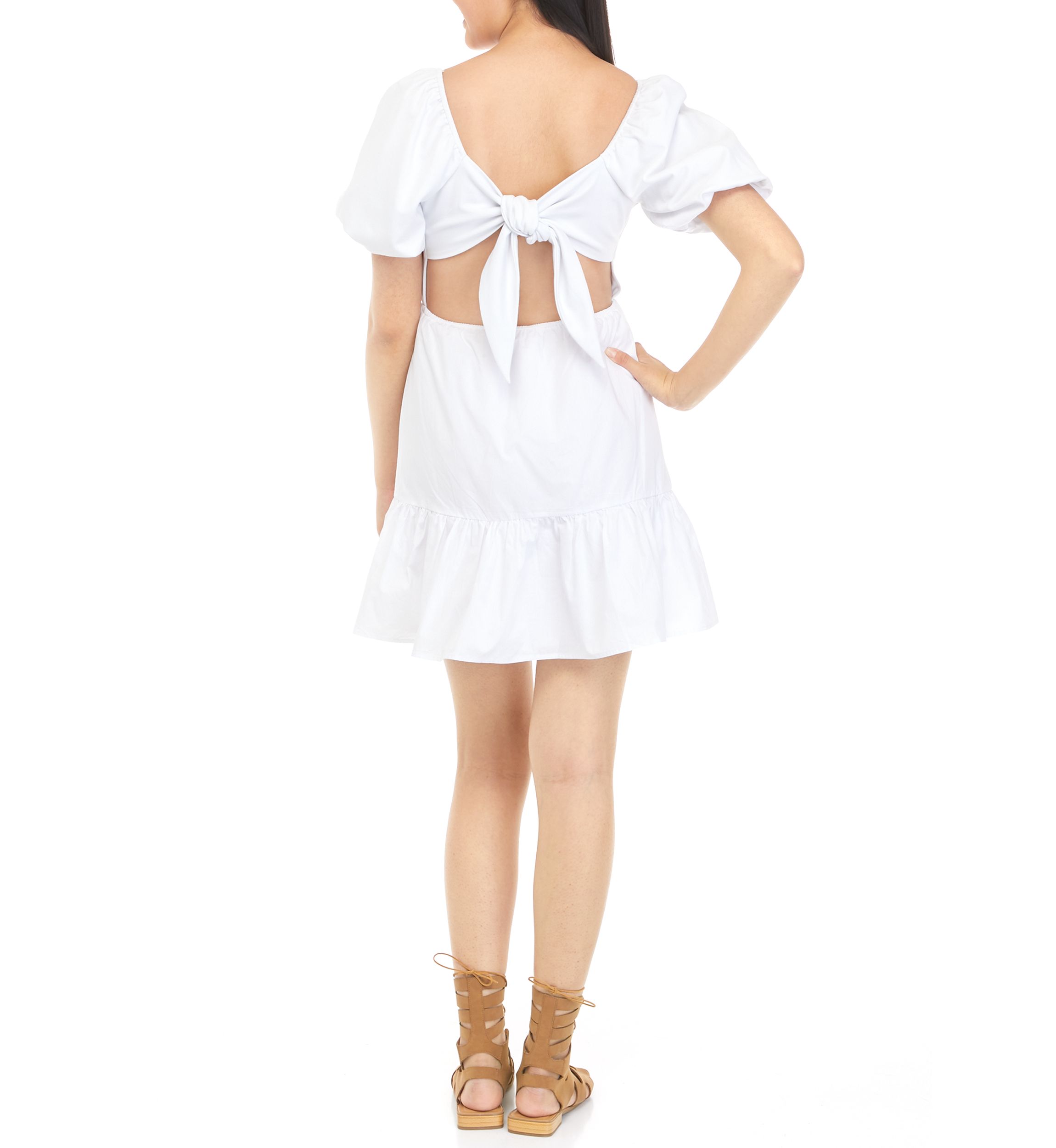 Puff Sleeve Tie Back Dress 