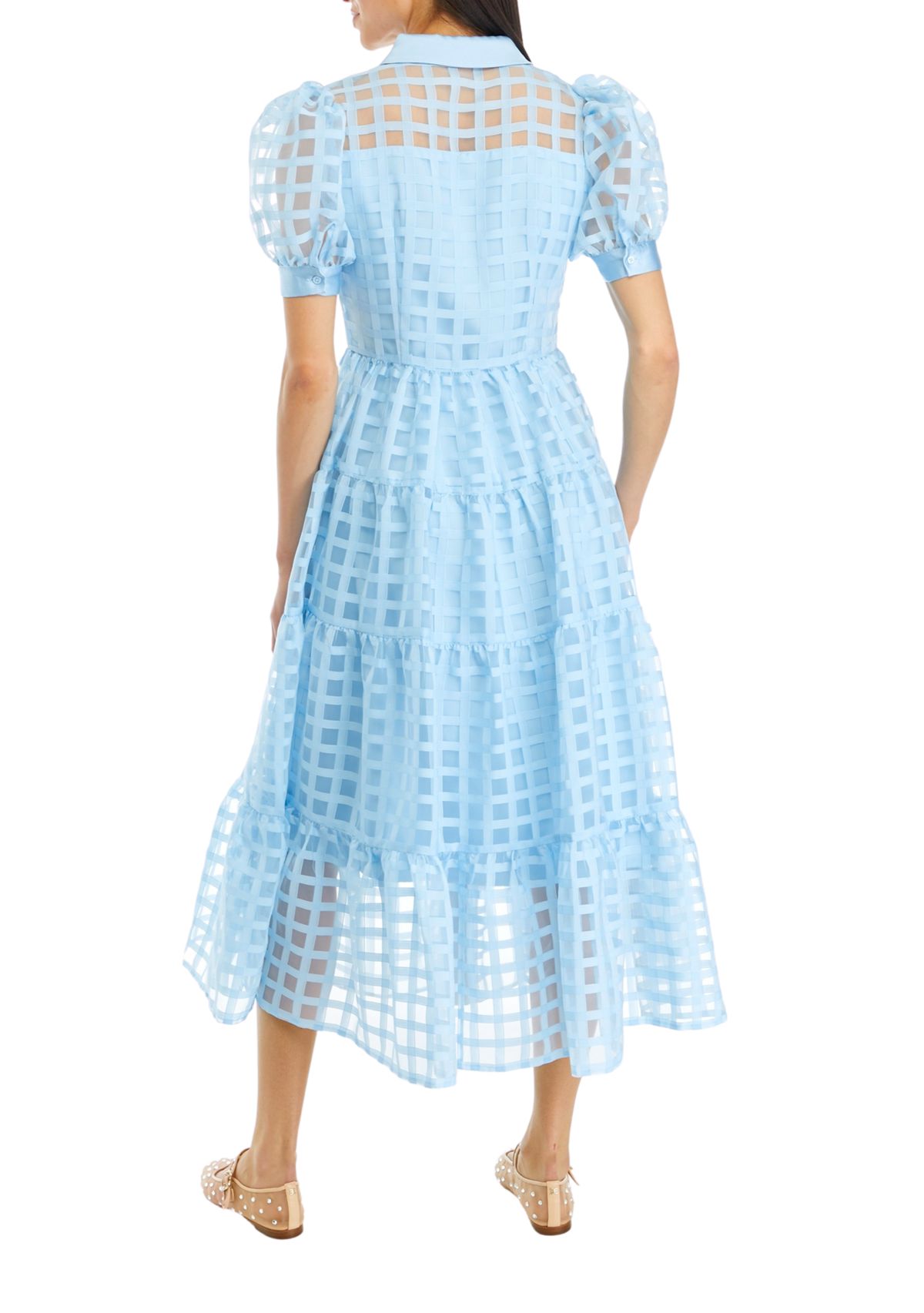 Gridded Organza Tiered Maxi Dress