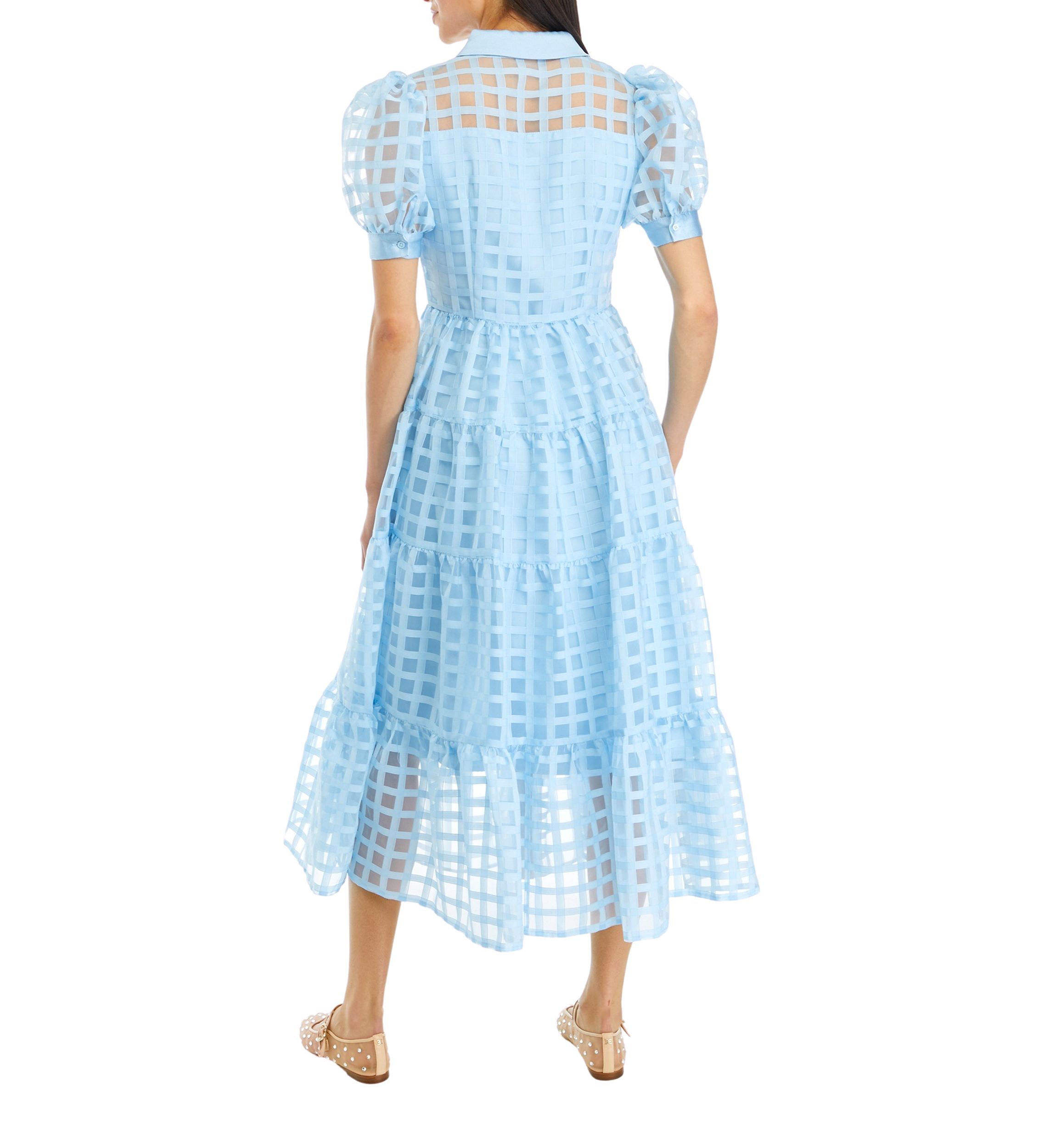 Gridded Organza Tiered Maxi Dress