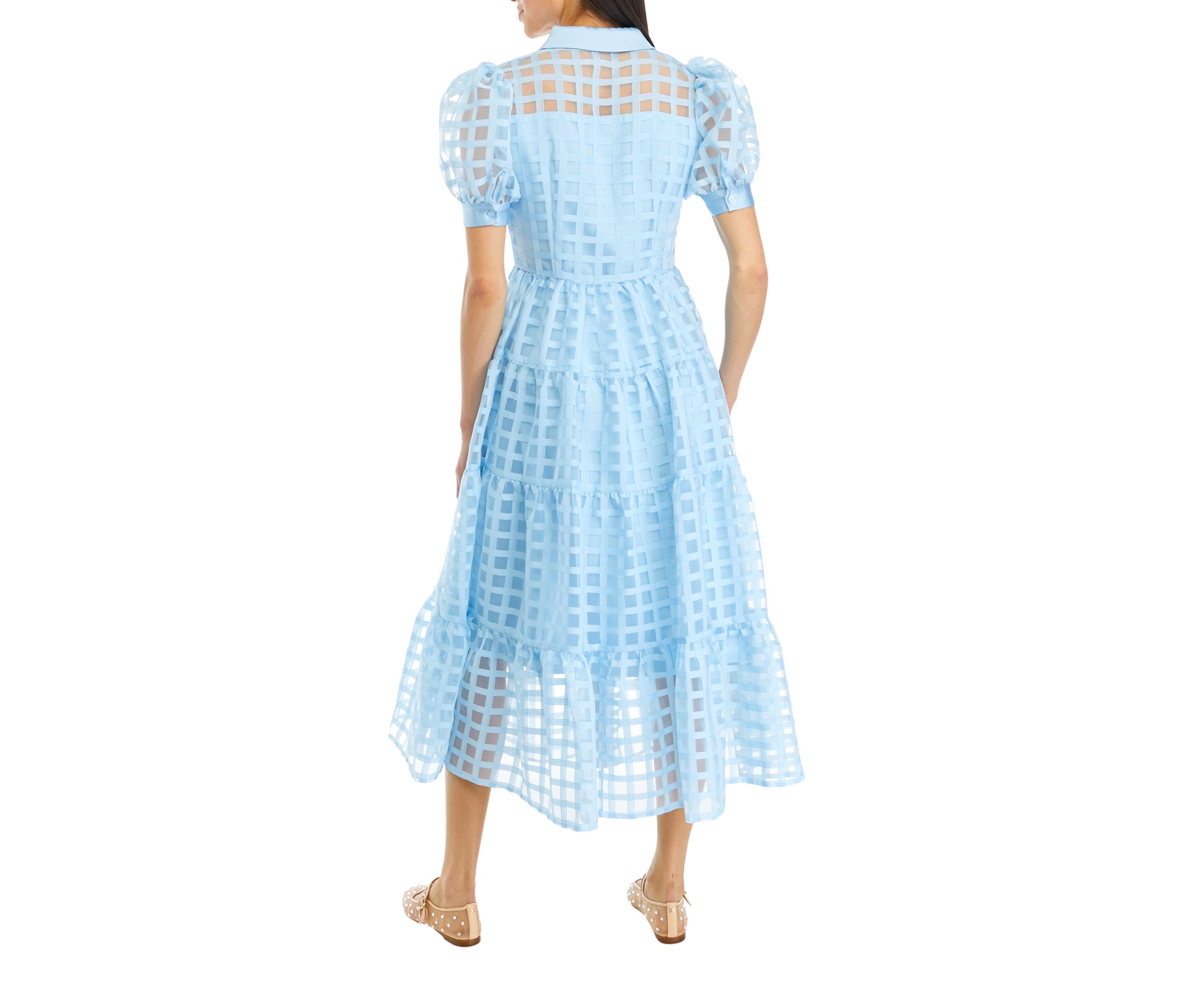 Gridded Organza Tiered Maxi Dress