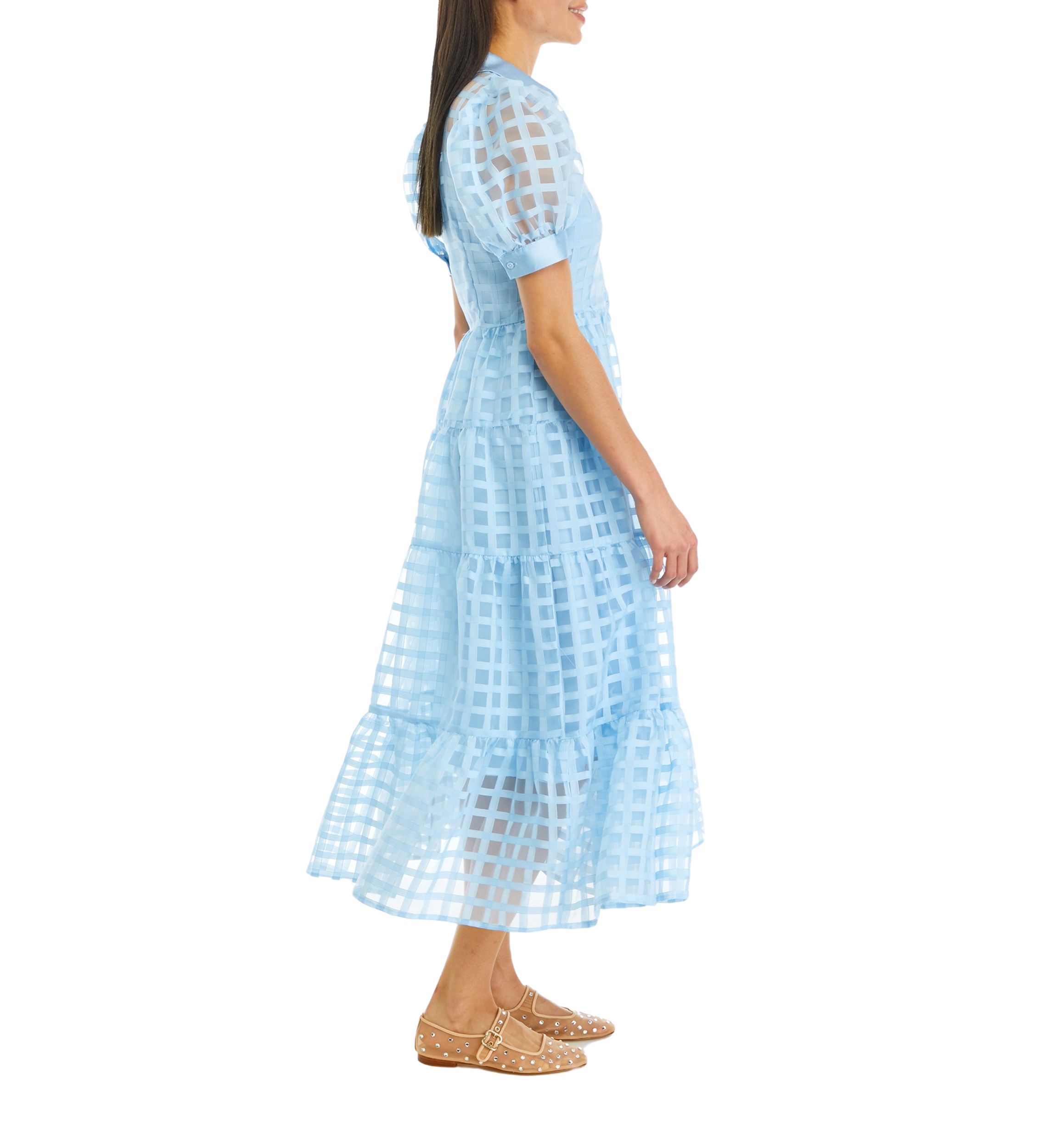 Gridded Organza Tiered Maxi Dress