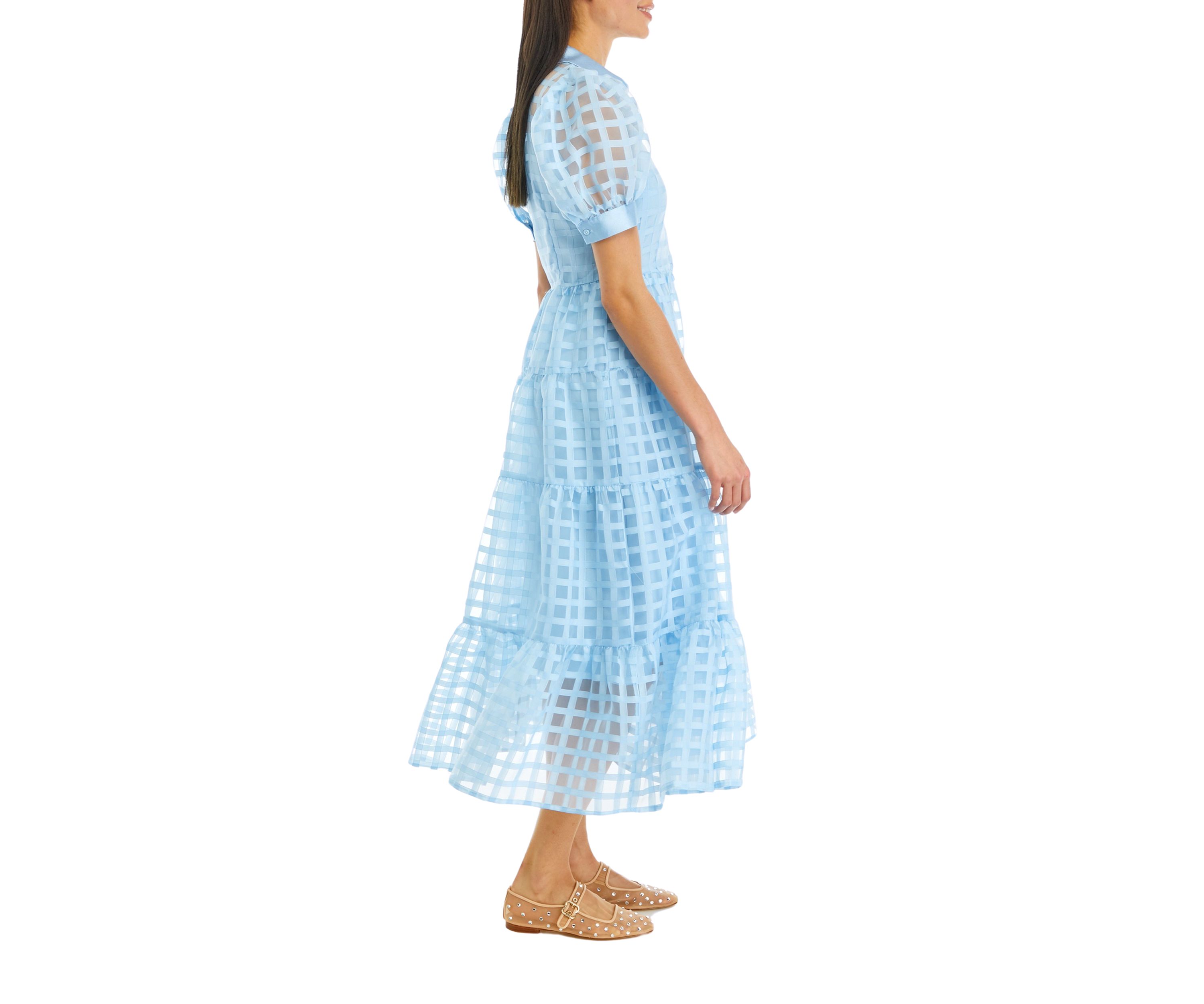 Gridded Organza Tiered Maxi Dress