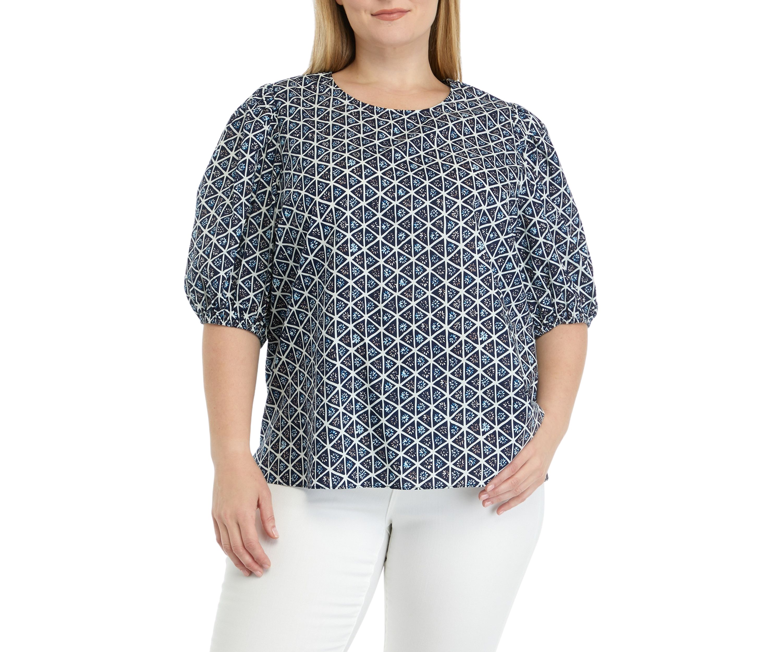 Plus Size Puff Sleeve Printed Top 