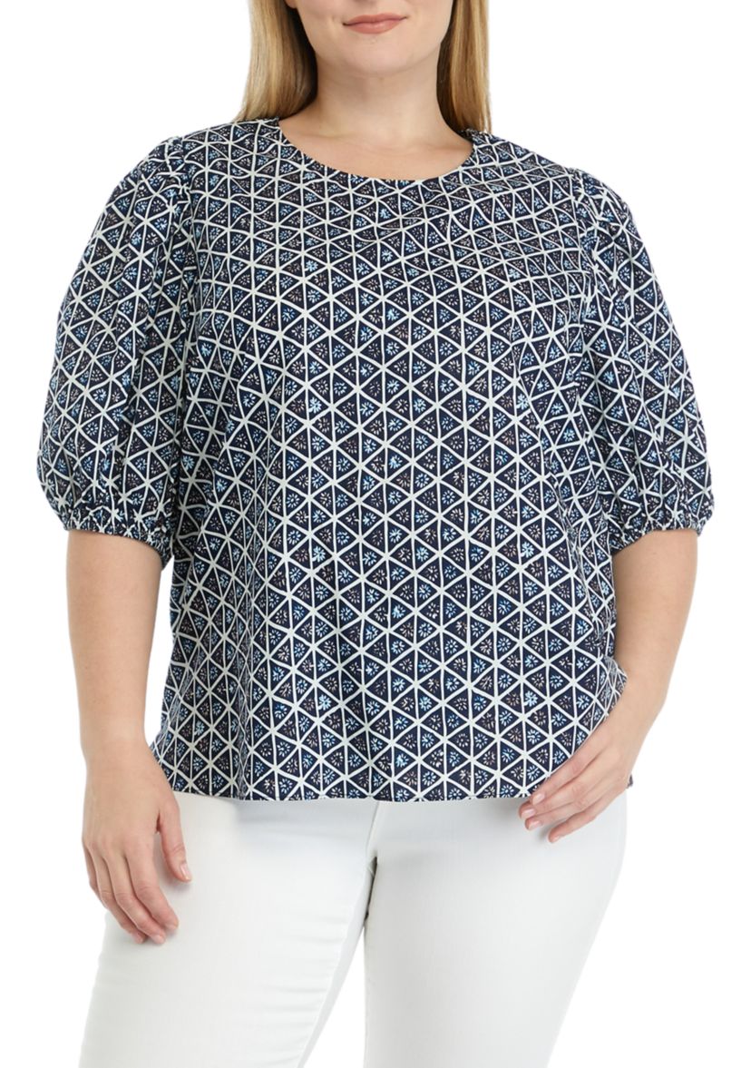 Plus Size Puff Sleeve Printed Top 