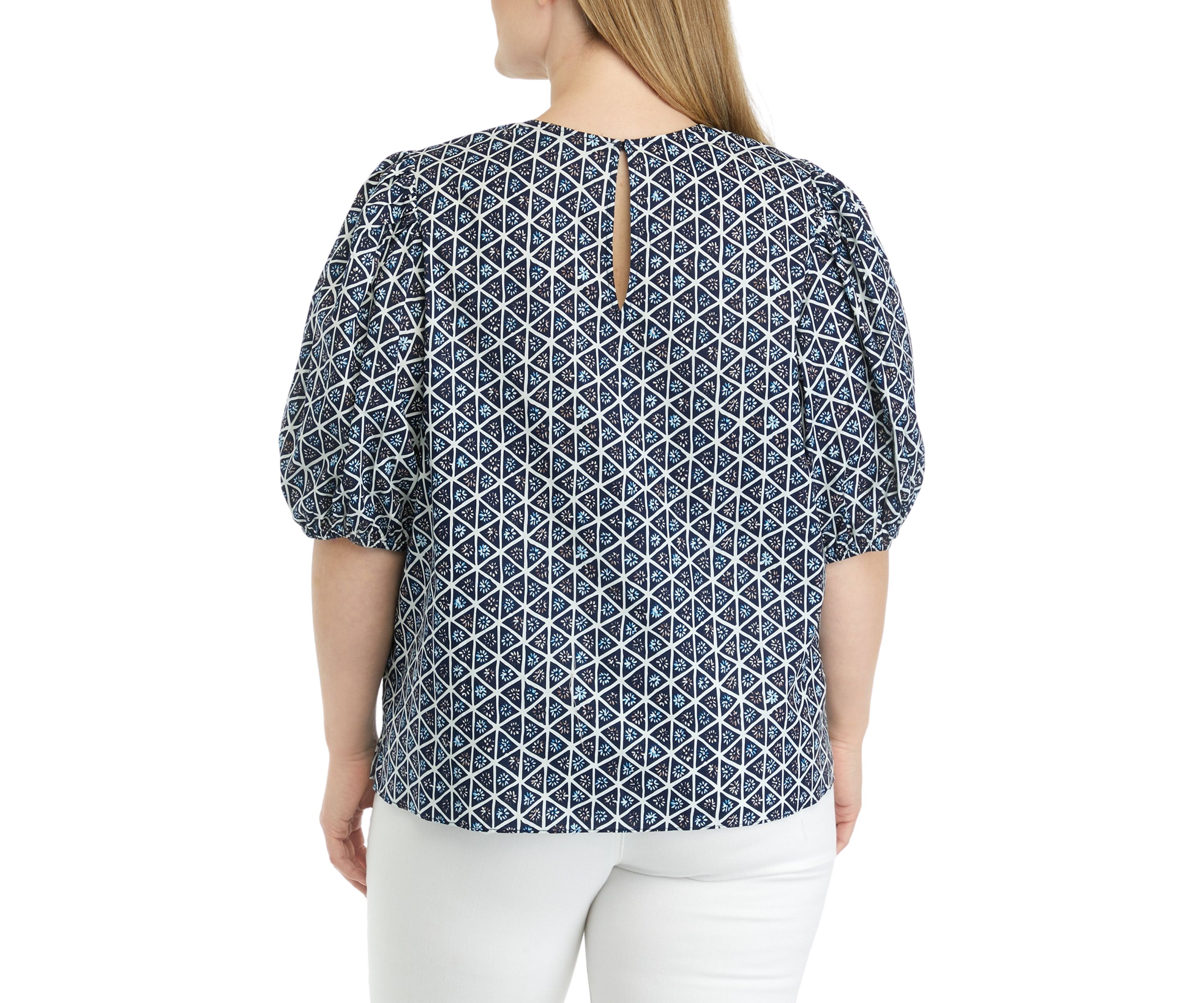 Plus Size Puff Sleeve Printed Top 