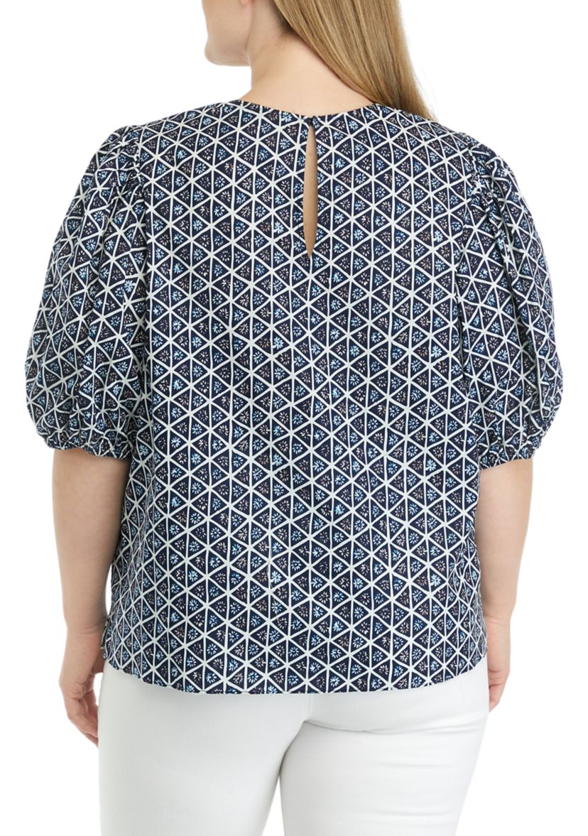 Plus Size Puff Sleeve Printed Top 