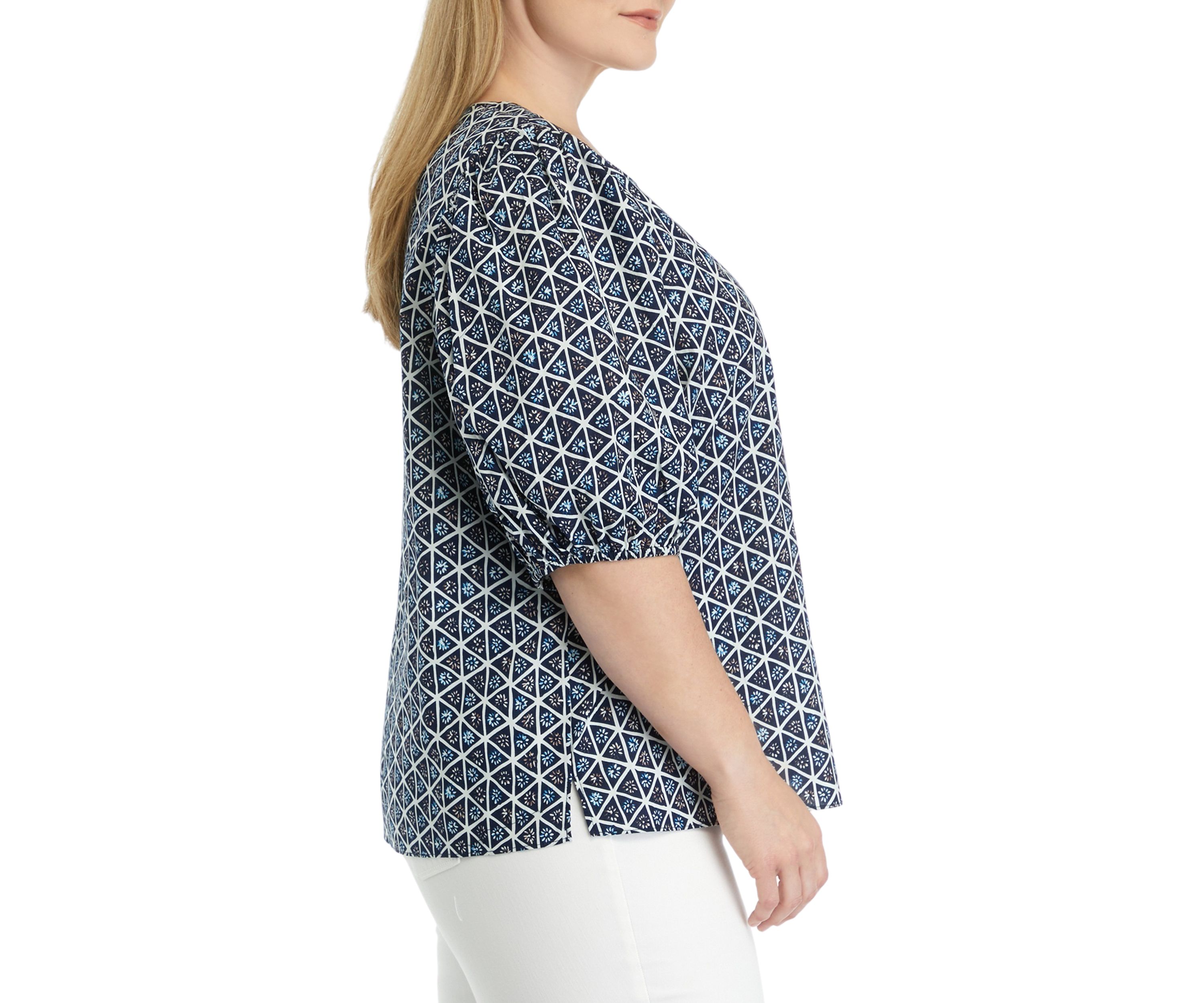Plus Size Puff Sleeve Printed Top 