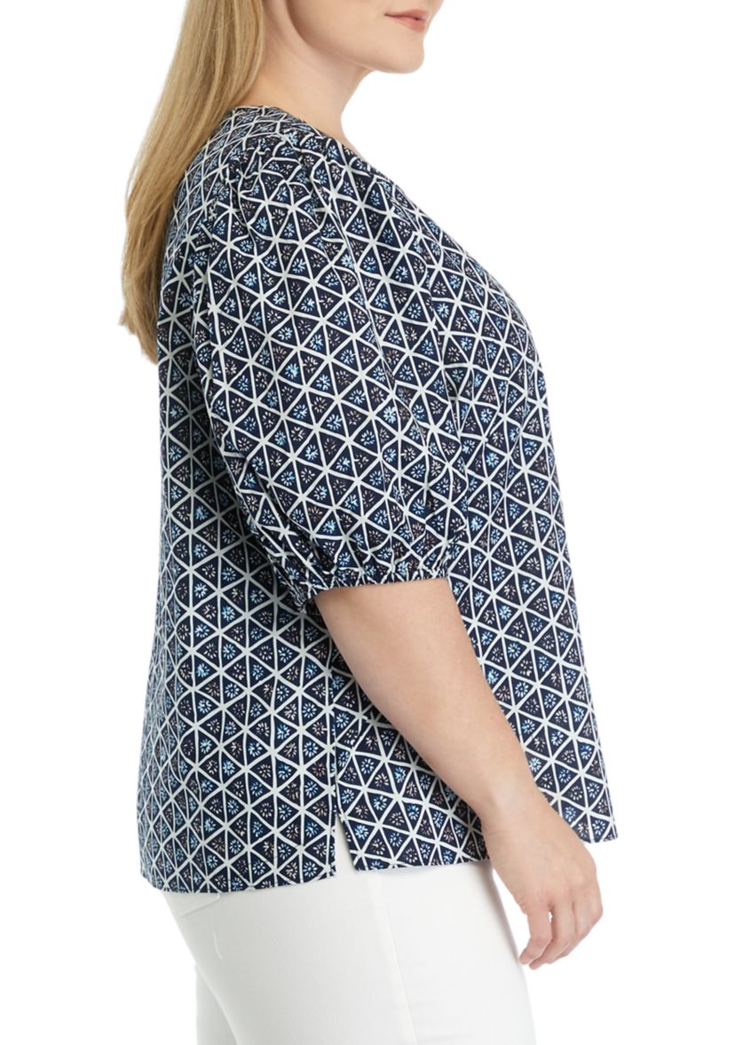 Plus Size Puff Sleeve Printed Top 