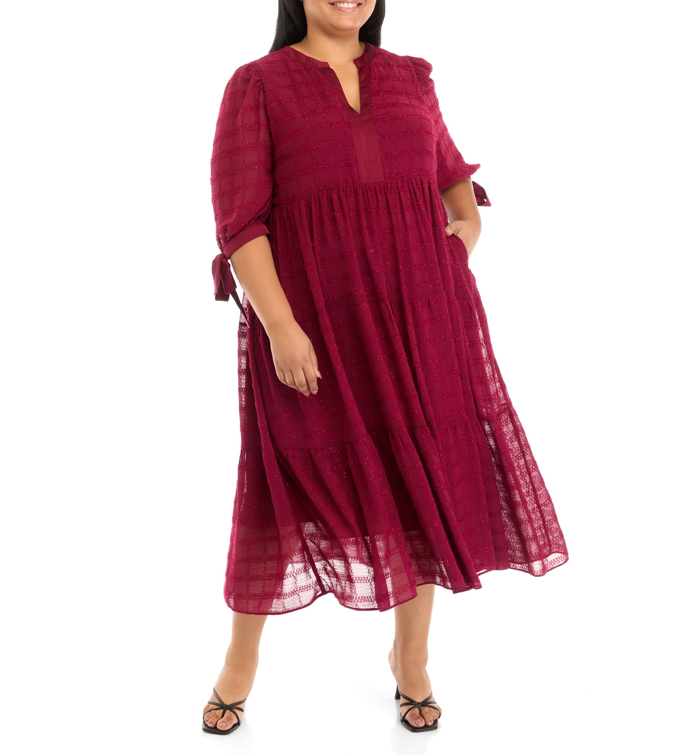 Plus Size Textured Chiffon Dress