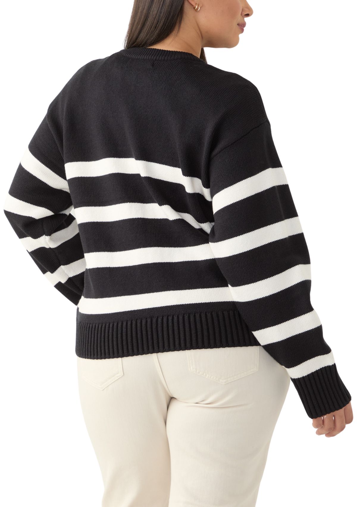 Plus Size Zip Up Striped Sweater 