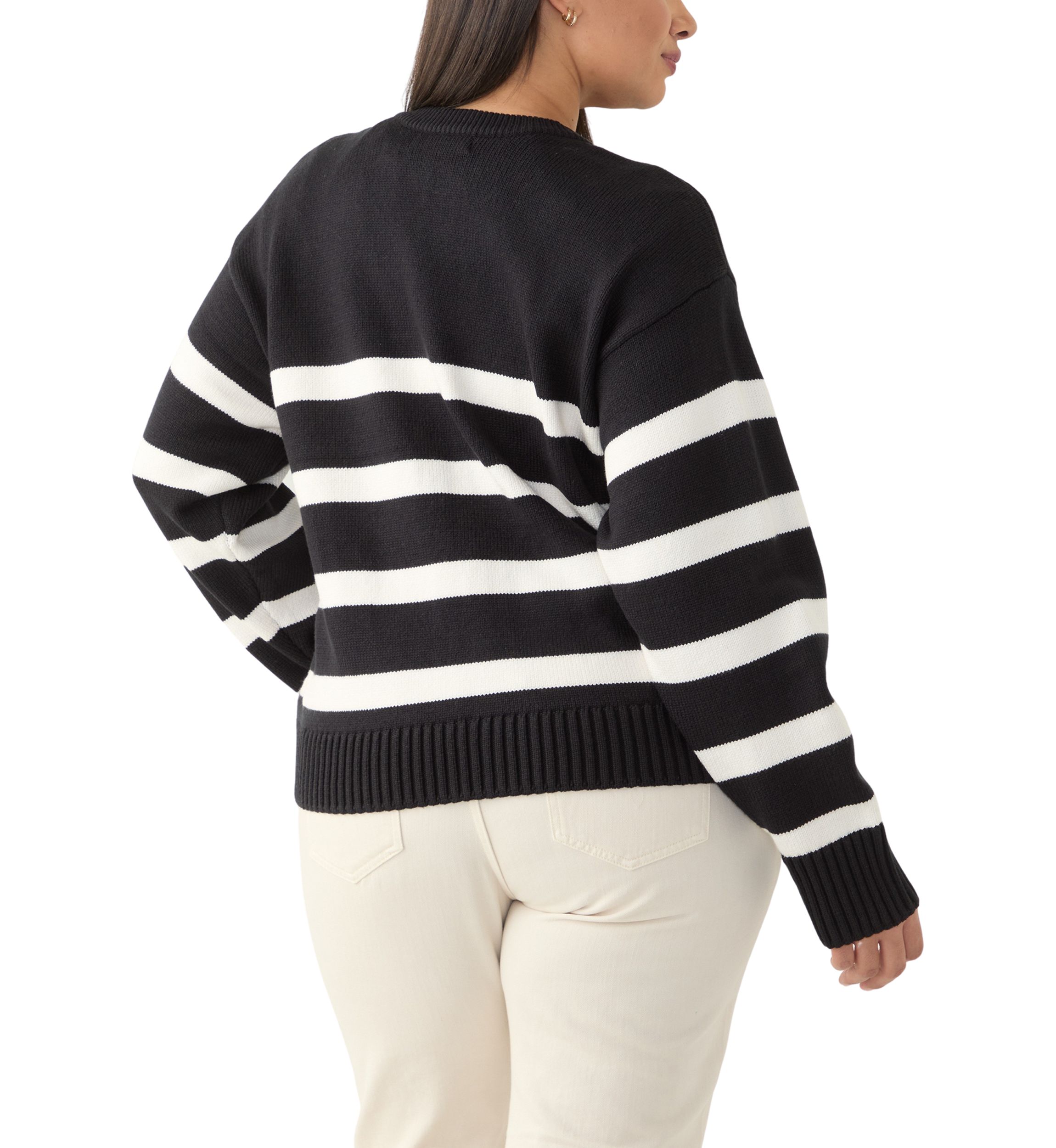 Plus Size Zip Up Striped Sweater 