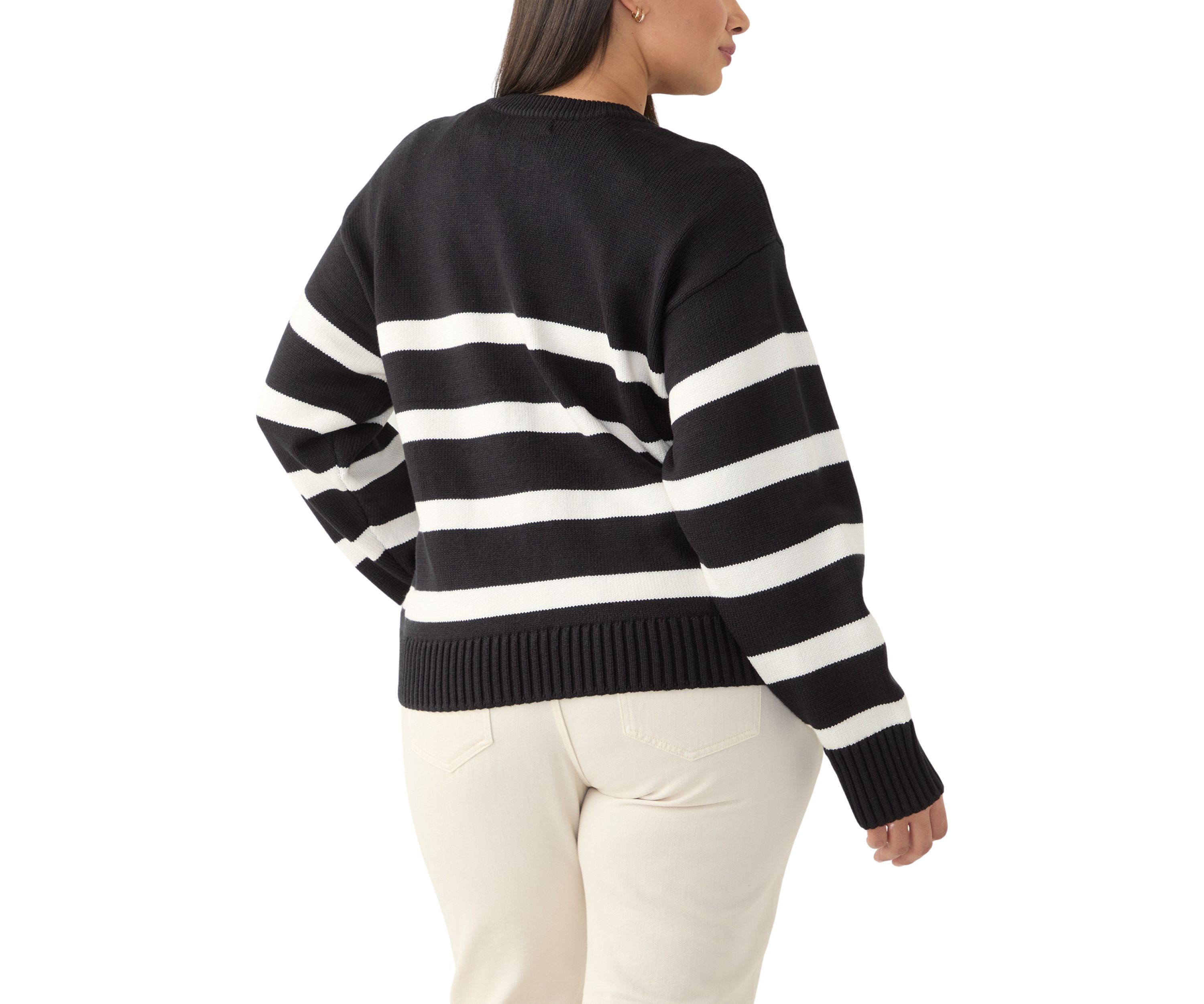 Plus Size Zip Up Striped Sweater 