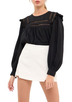 Ruffled Lace Insert Blouse