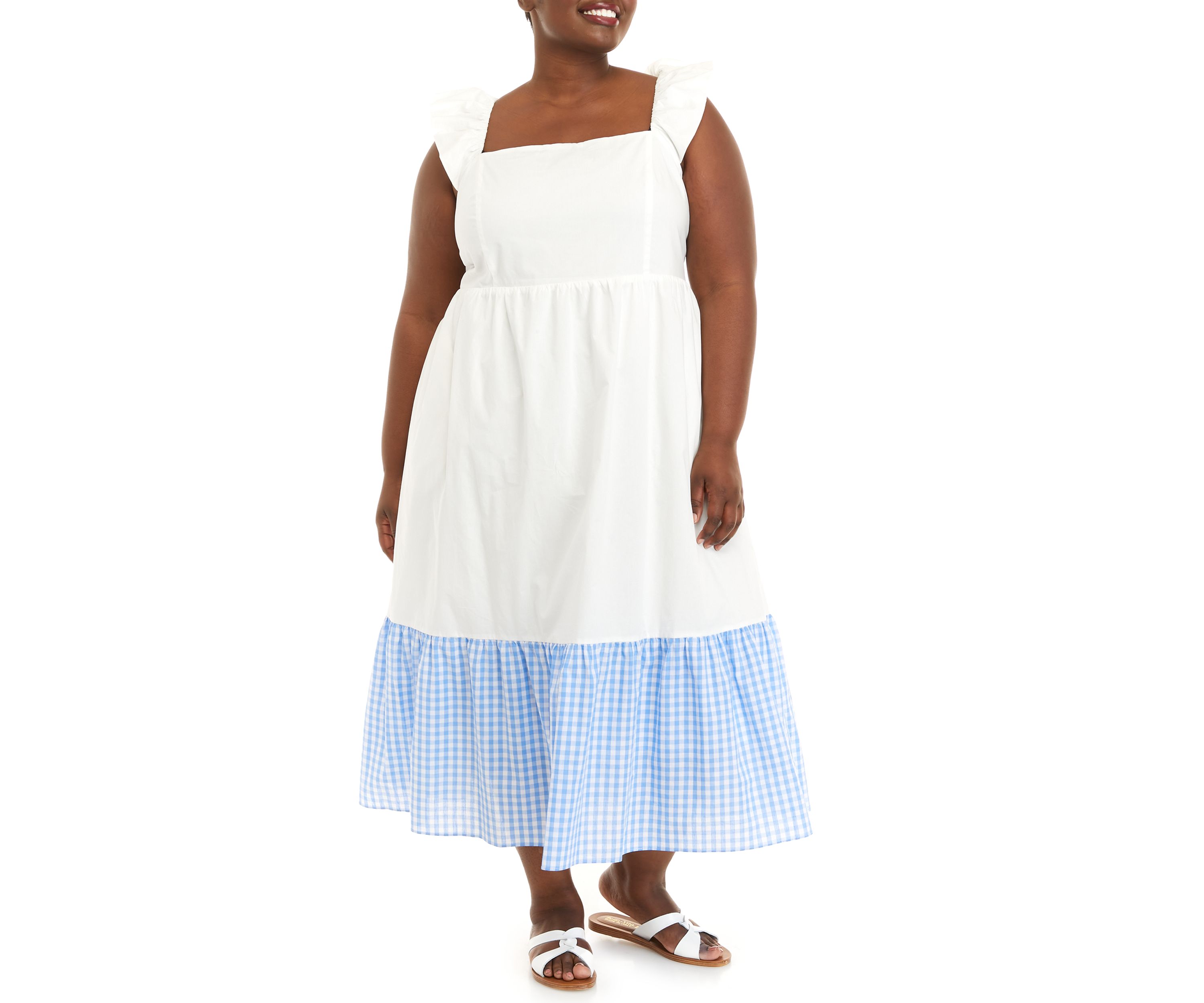 Plus Size Sleeveless Gingham Accent Midi Dress