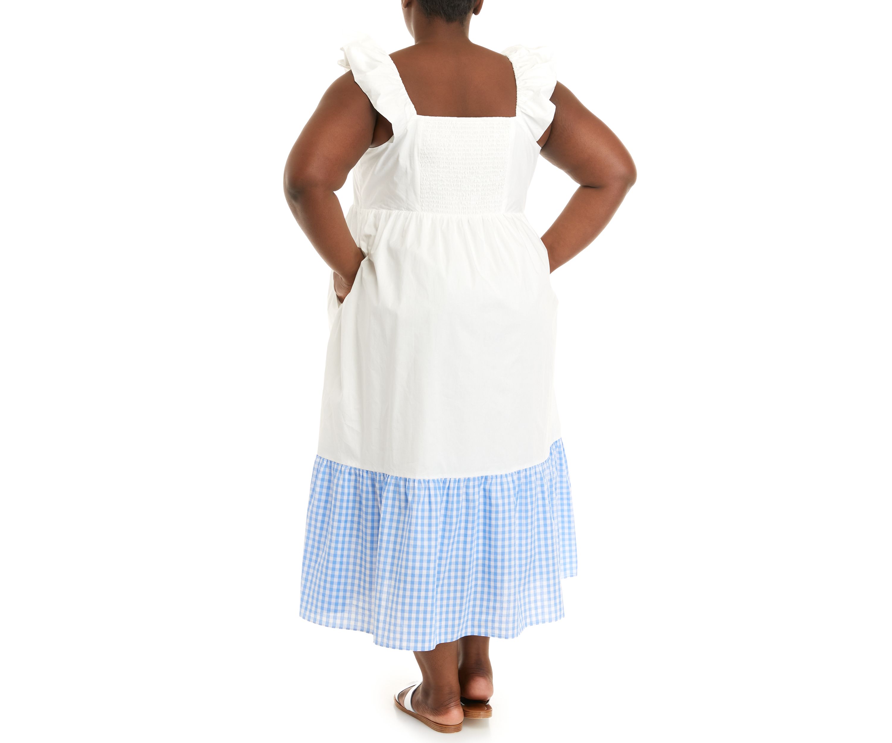 Plus Size Sleeveless Gingham Accent Midi Dress