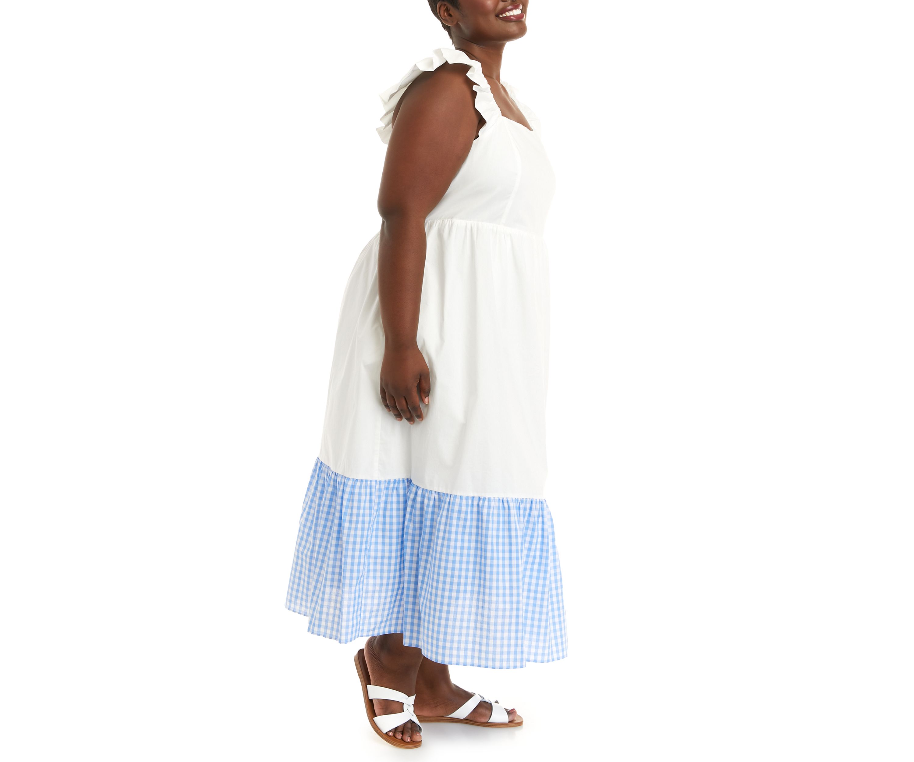 Plus Size Sleeveless Gingham Accent Midi Dress