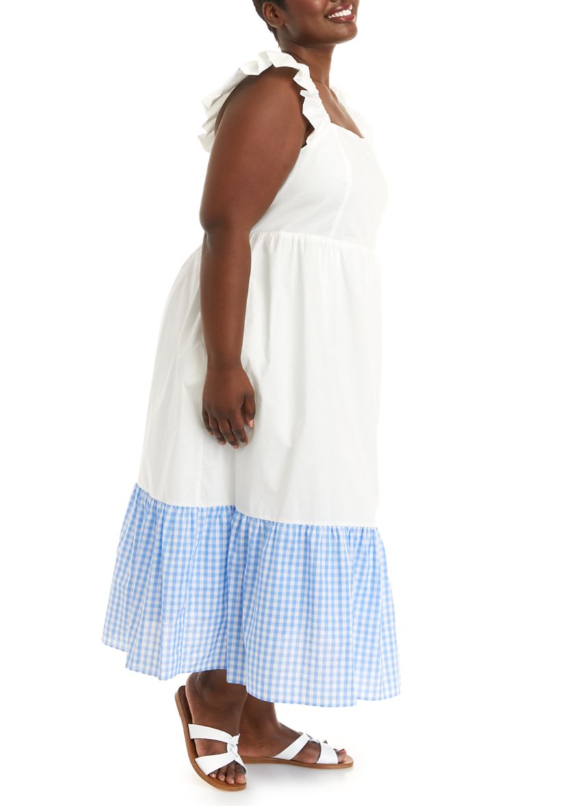 Plus Size Sleeveless Gingham Accent Midi Dress