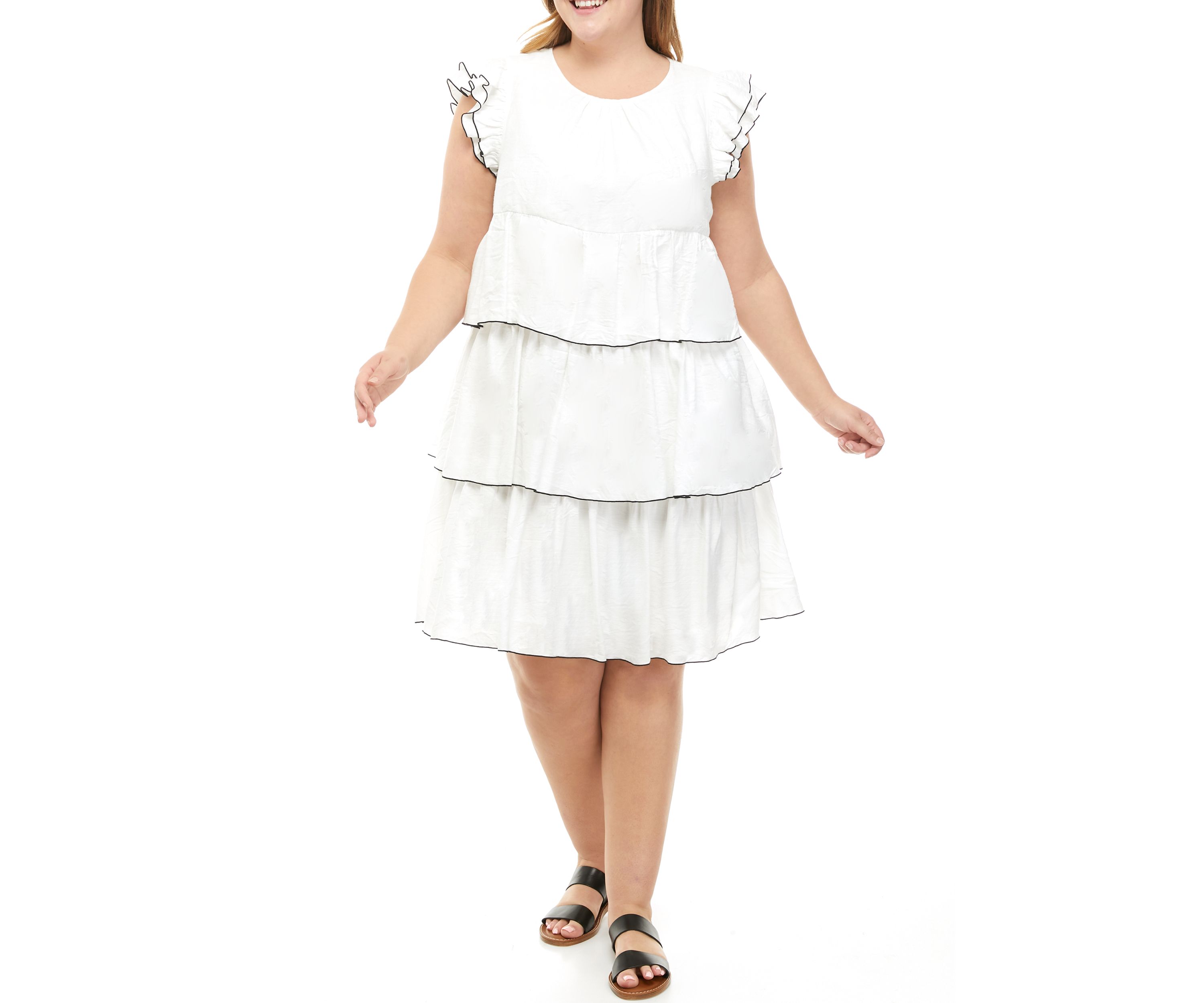 Plus Size Ruffle Sleeve Tiered Dress