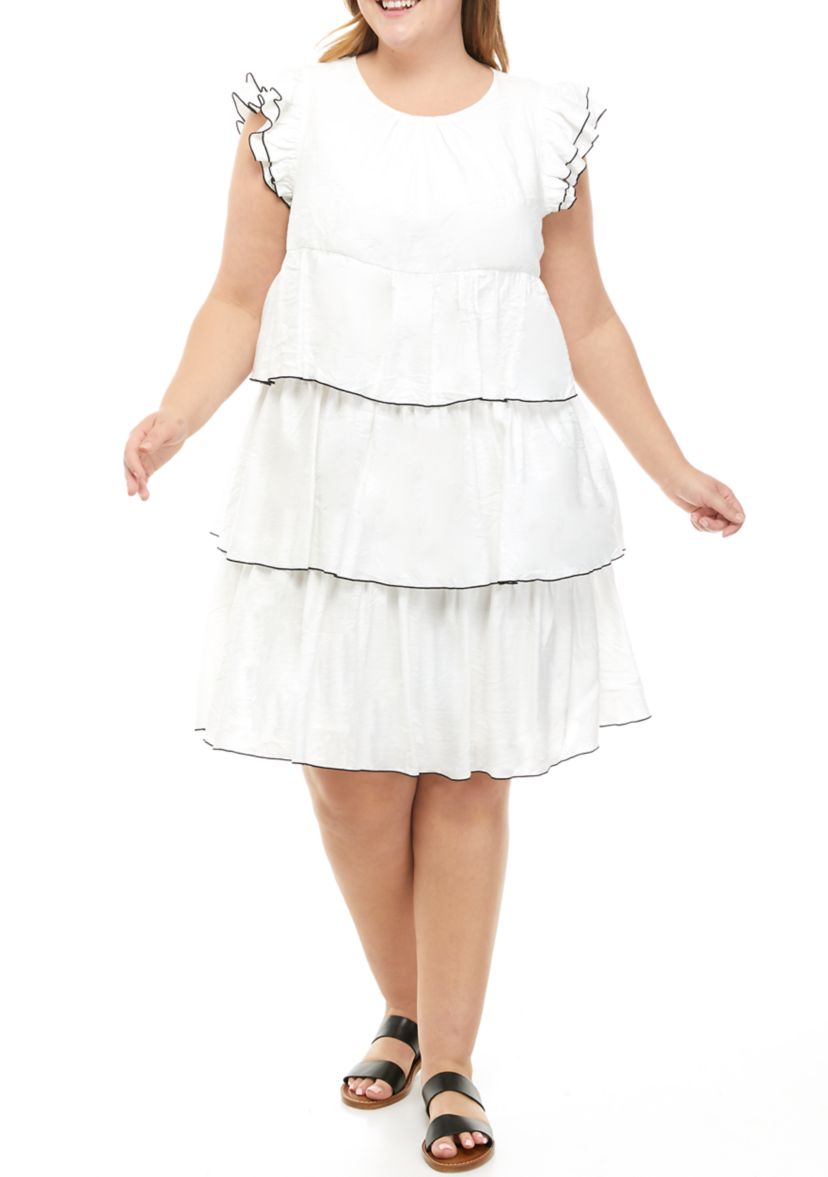 Plus Size Ruffle Sleeve Tiered Dress