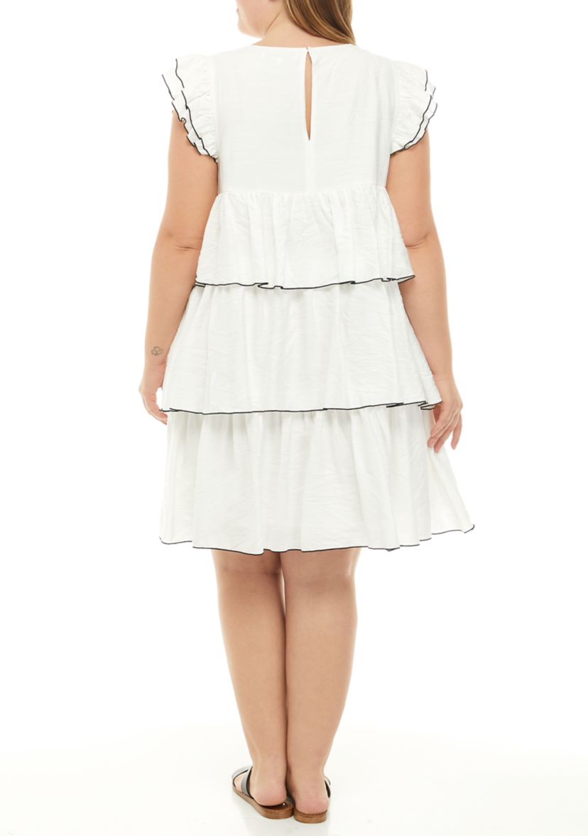 Plus Size Ruffle Sleeve Tiered Dress