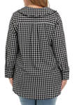Plus Size Long Sleeve Oversized Collar Plaid Woven Top 