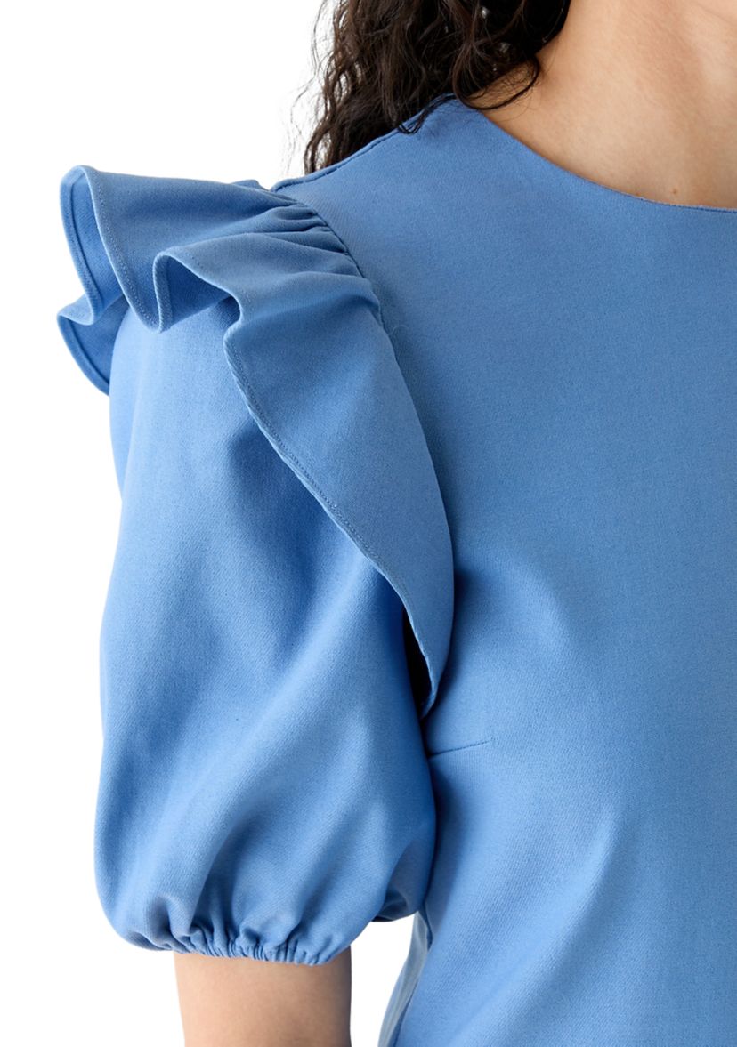 Womens Puff Sleeve Stretch Romper