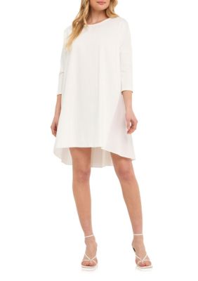ENGLISH FACTORY Women's Mixed Media High&Low Mini Dress, White, Small