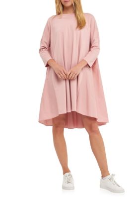 ENGLISH FACTORY Women's Mixed Media High&Low Mini Dress, Pink, Medium
