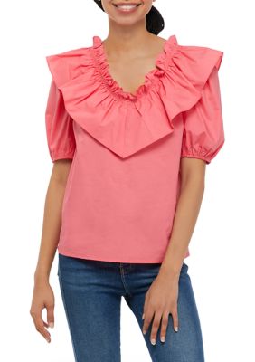 Ruffle Detail Puff Sleeve Top