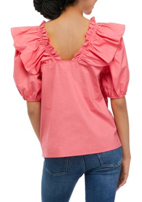 Ruffle Detail Puff Sleeve Top